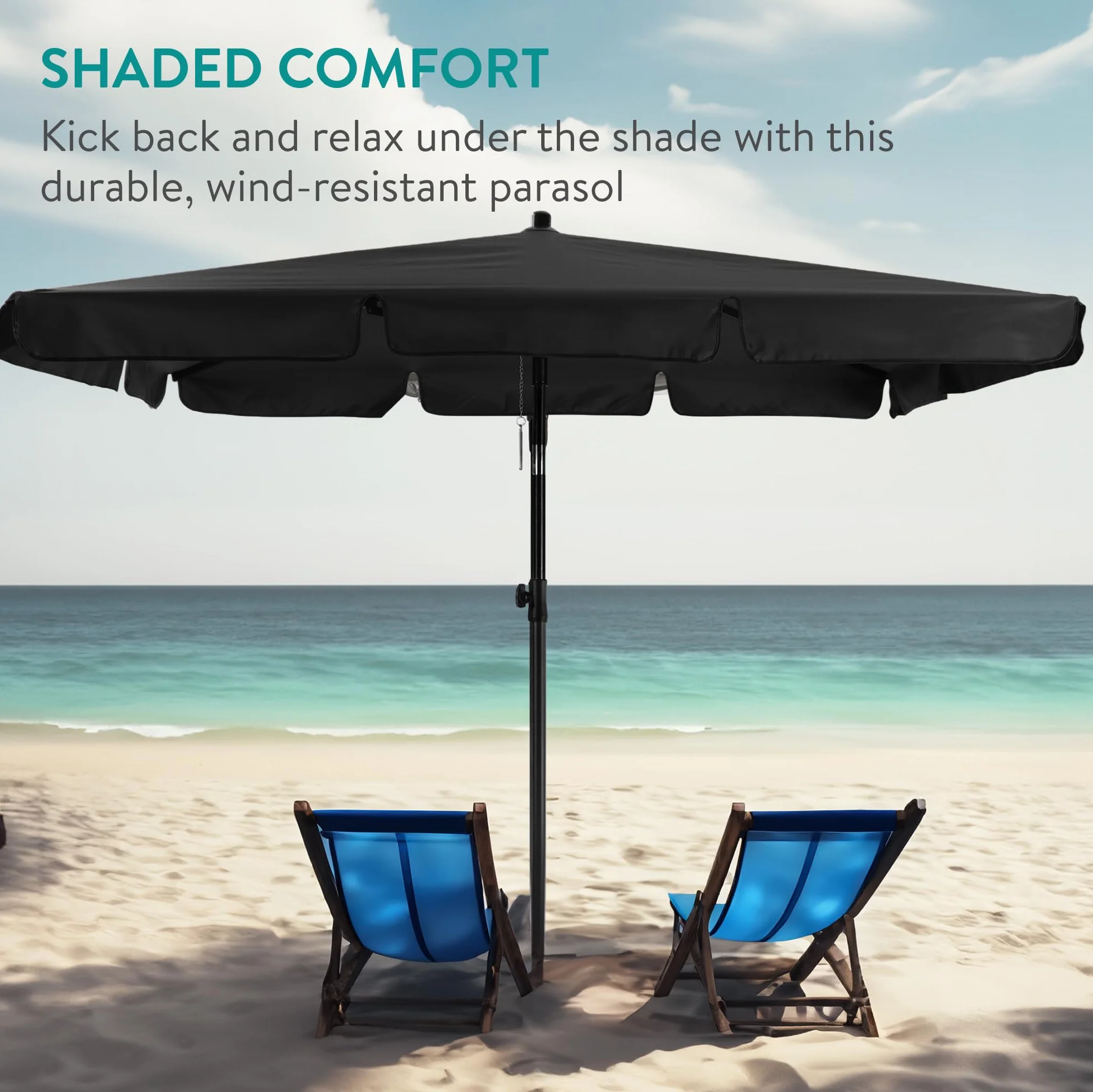 JEMIDI Parasol przeciwsłoneczny na balkon, parasol ogrodowy z ochroną UV 50+, odporny na wiatr, parasol plażowy, regulacja wysokości i nachylenia, 200 x 125 cm, beżowy