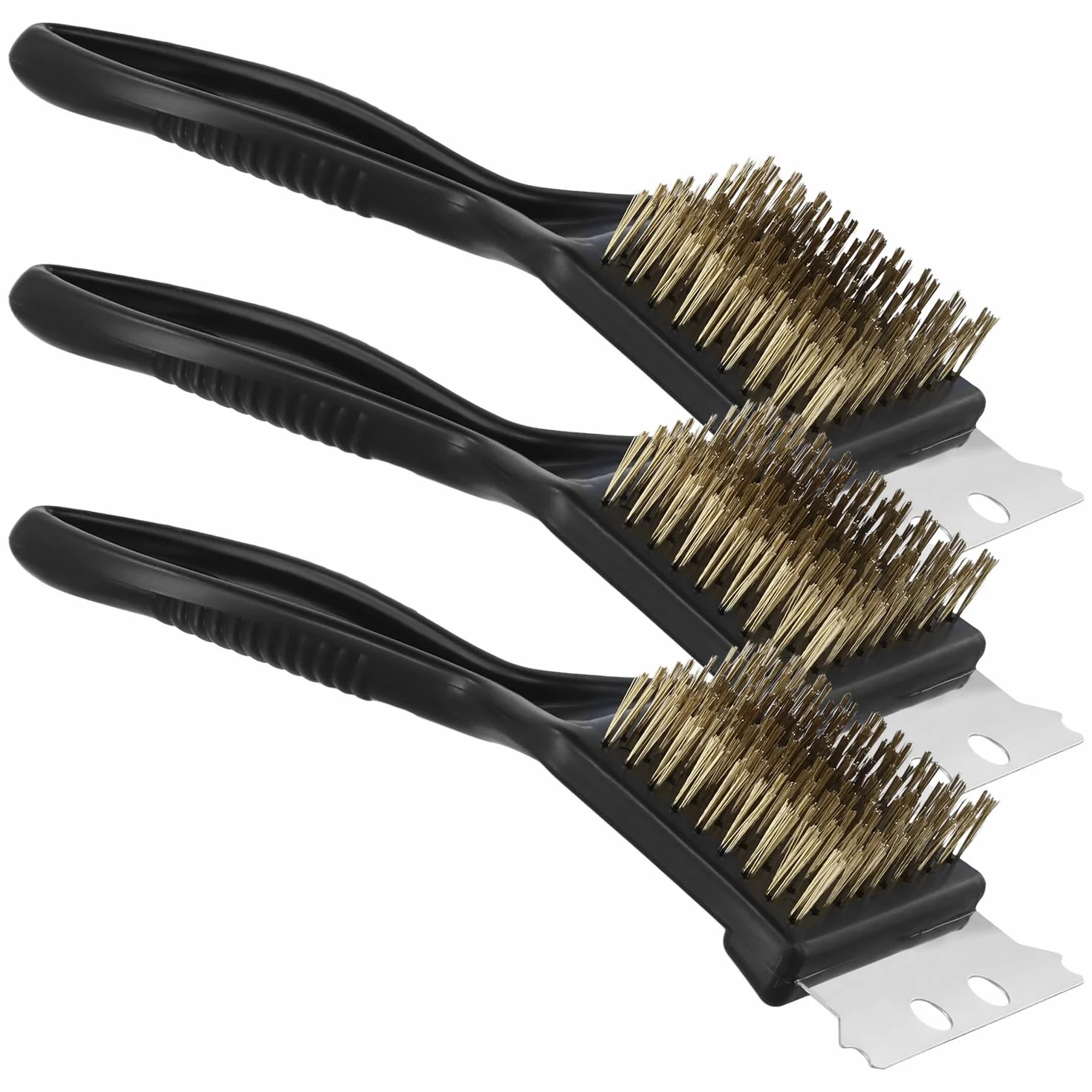 QWORK® Szczotka do czyszczenia grilla z mosiężnym włosiem drucianym i metalowym skrobakiem – szczotka do czyszczenia grilla do skutecznego czyszczenia
