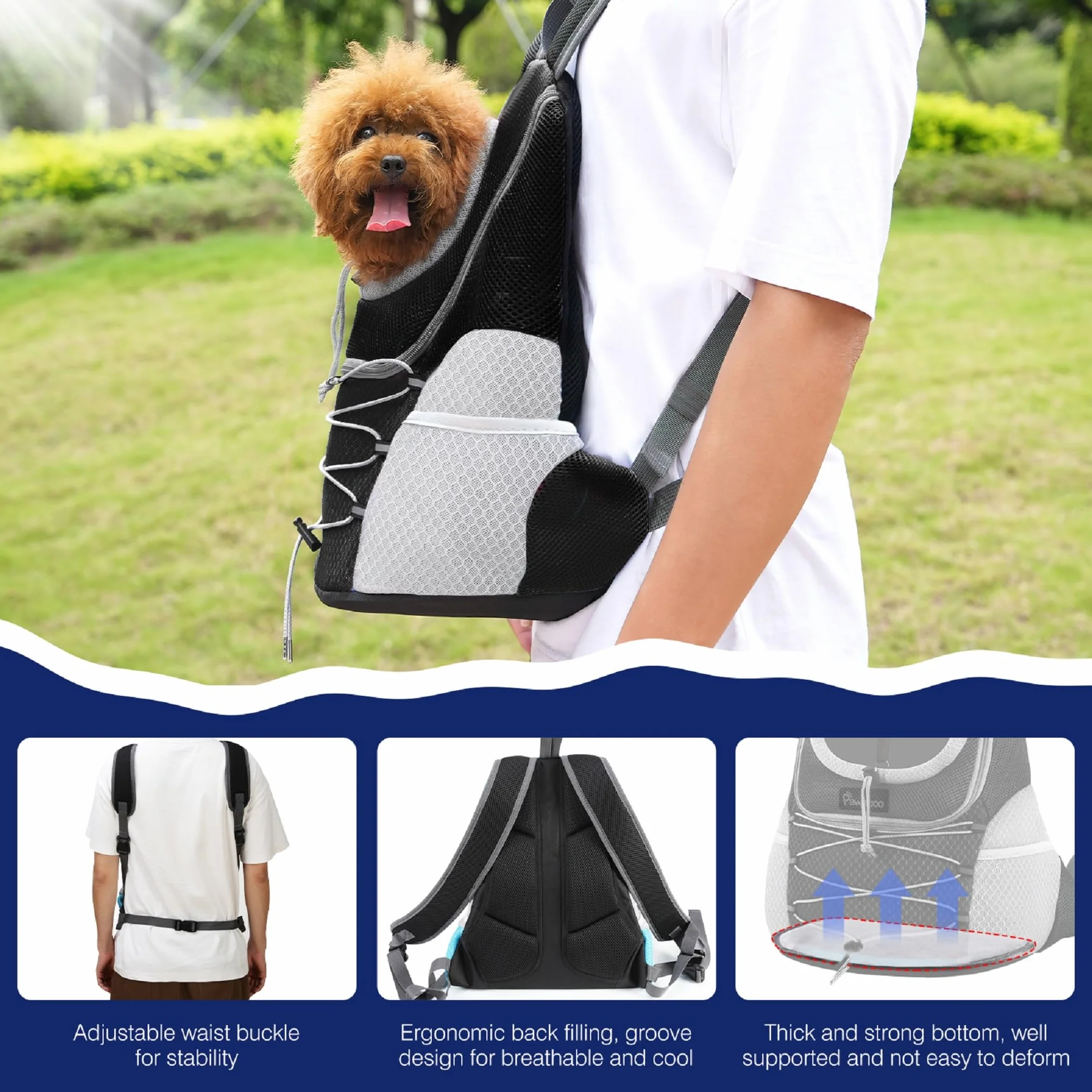 Pawaboo Pet Dog Carrier Backpack dla małych i średnich psów kotów, regulowany oddychający plecak podróżny z pasami bezpieczeństwa, czarny M