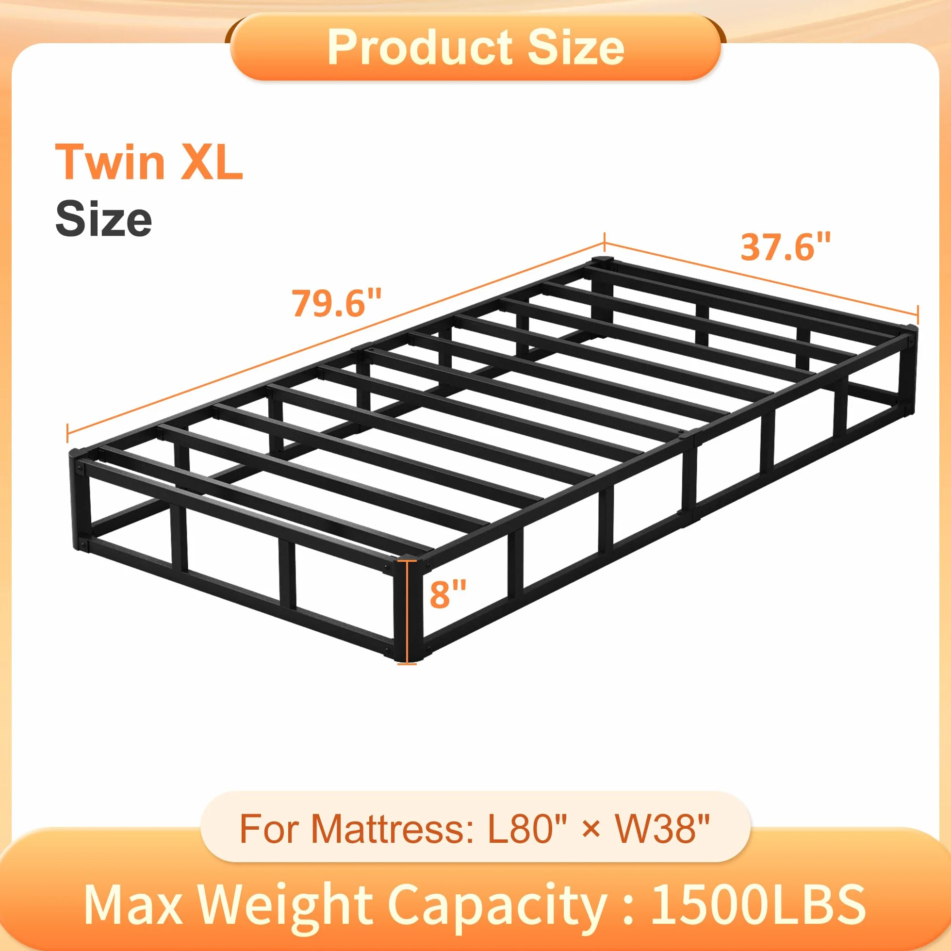 Husleephu Twin XL Box Spring, 20 cm, wysokoprofilowa metalowa rama Twin XL Box Spring, tylko podstawa łóżka z pokrowcem z tkaniny, solidny fundament materaca, łatwy montaż, bez hałasu, czarna