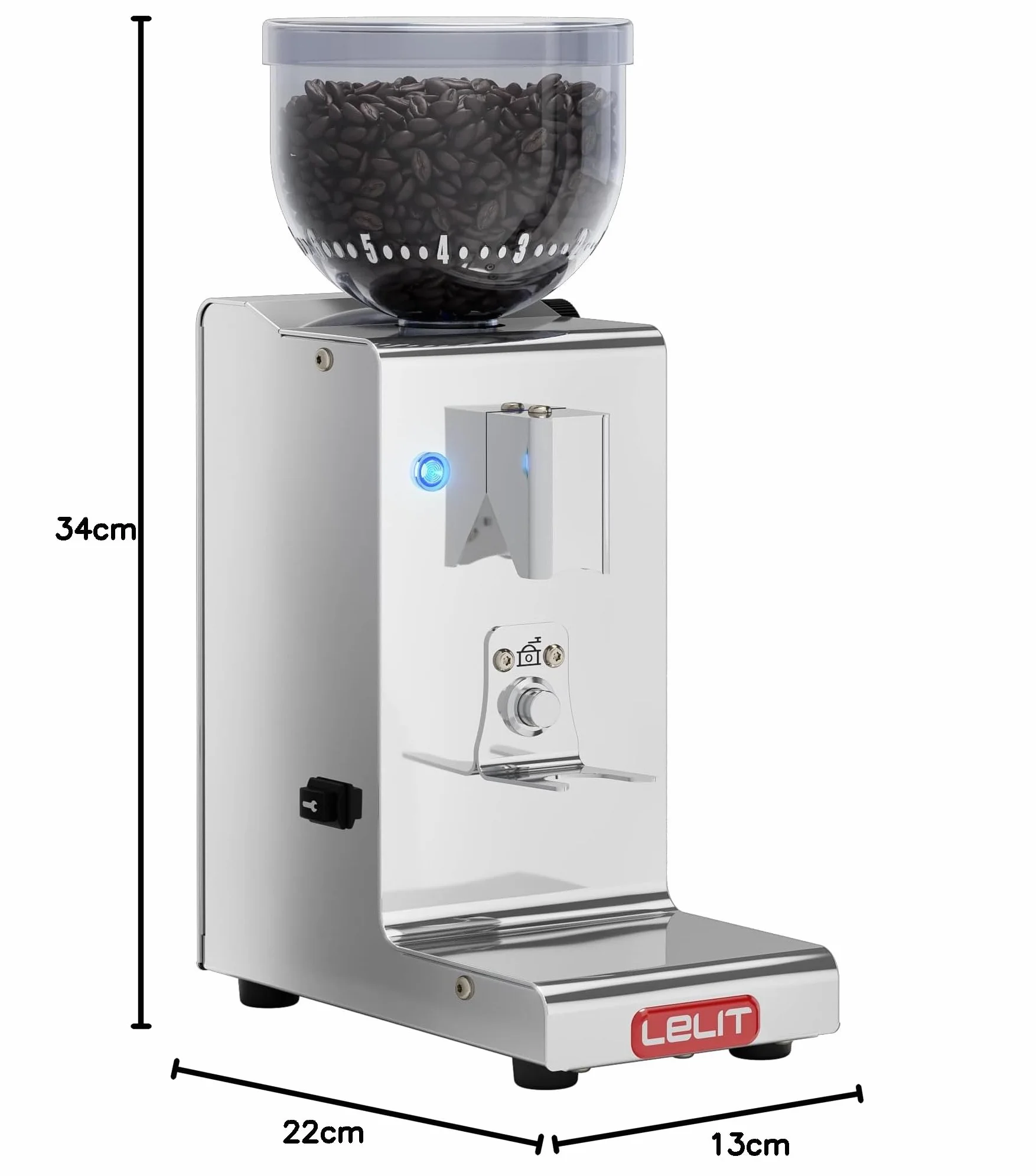LELIT Fred PL044MMT, prosumencki młynek do kawy na żądanie ze stożkowymi zadziorami Ø 38 mm, czas szlifowania stołu do siedzenia, stal nierdzewna, 200 W, srebrny