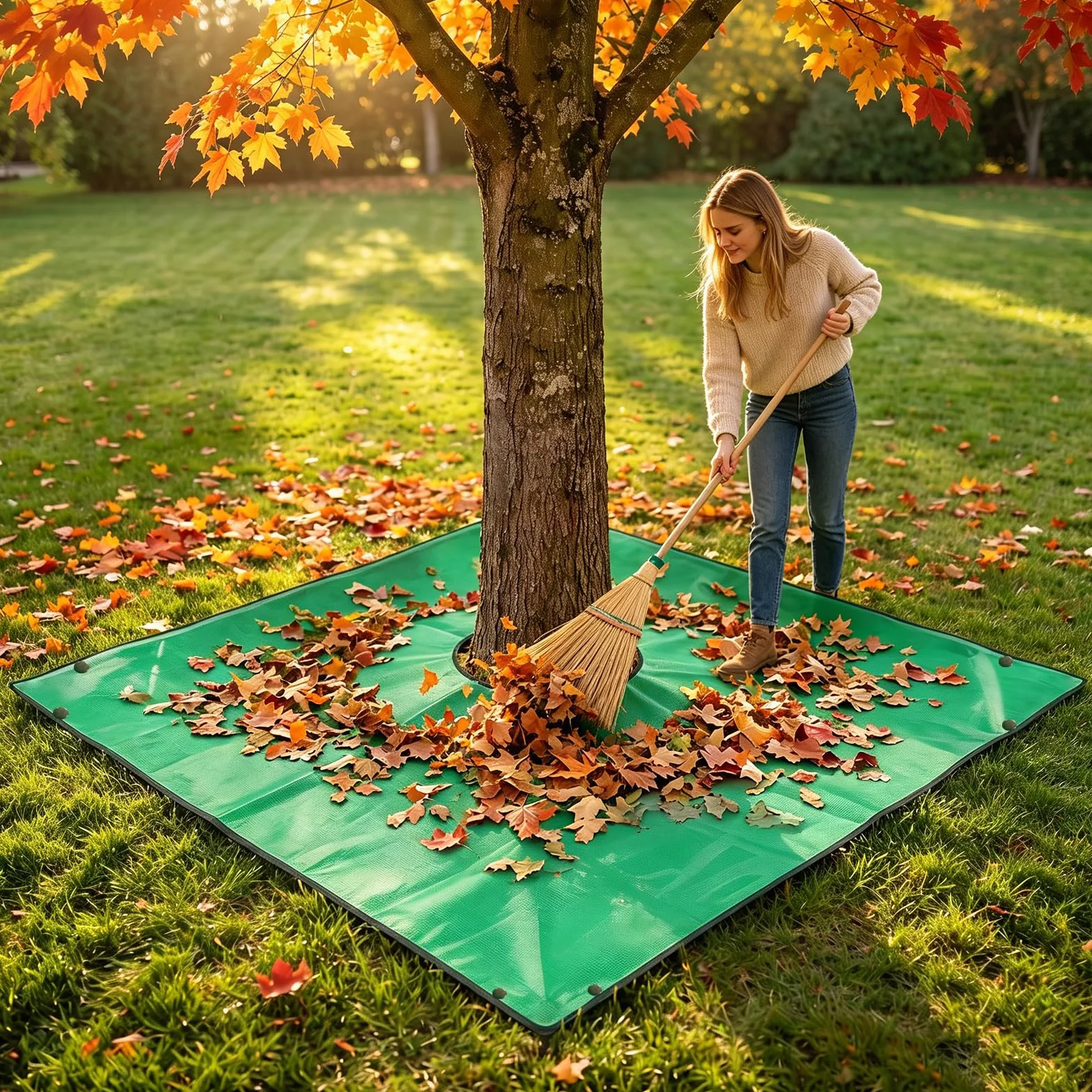 Plandeka do przycinania drzew 200x200 cm z wodoodpornym otworem 30 cm do łatwego mocowania wokół krzewów i drzew