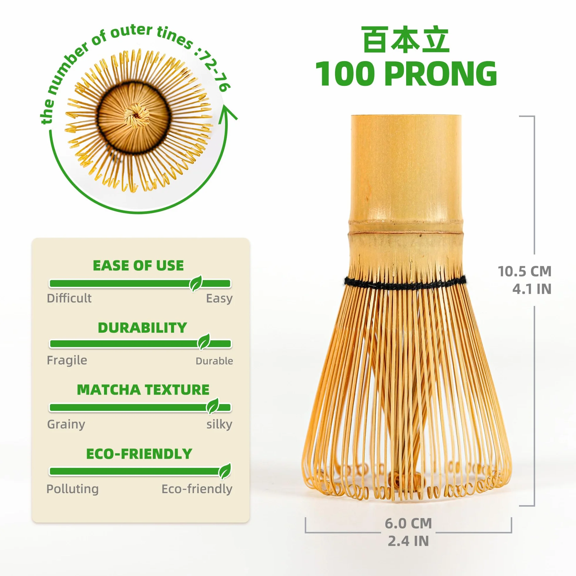TEANAGOO Trzepaczka do matcha z 100 ząbkami, bambusowa trzepaczka do herbaty matcha, ręcznie wykonana organiczna tradycyjna japońska chasen, mieszadło matcha szczotka do autentycznego przygotowywania