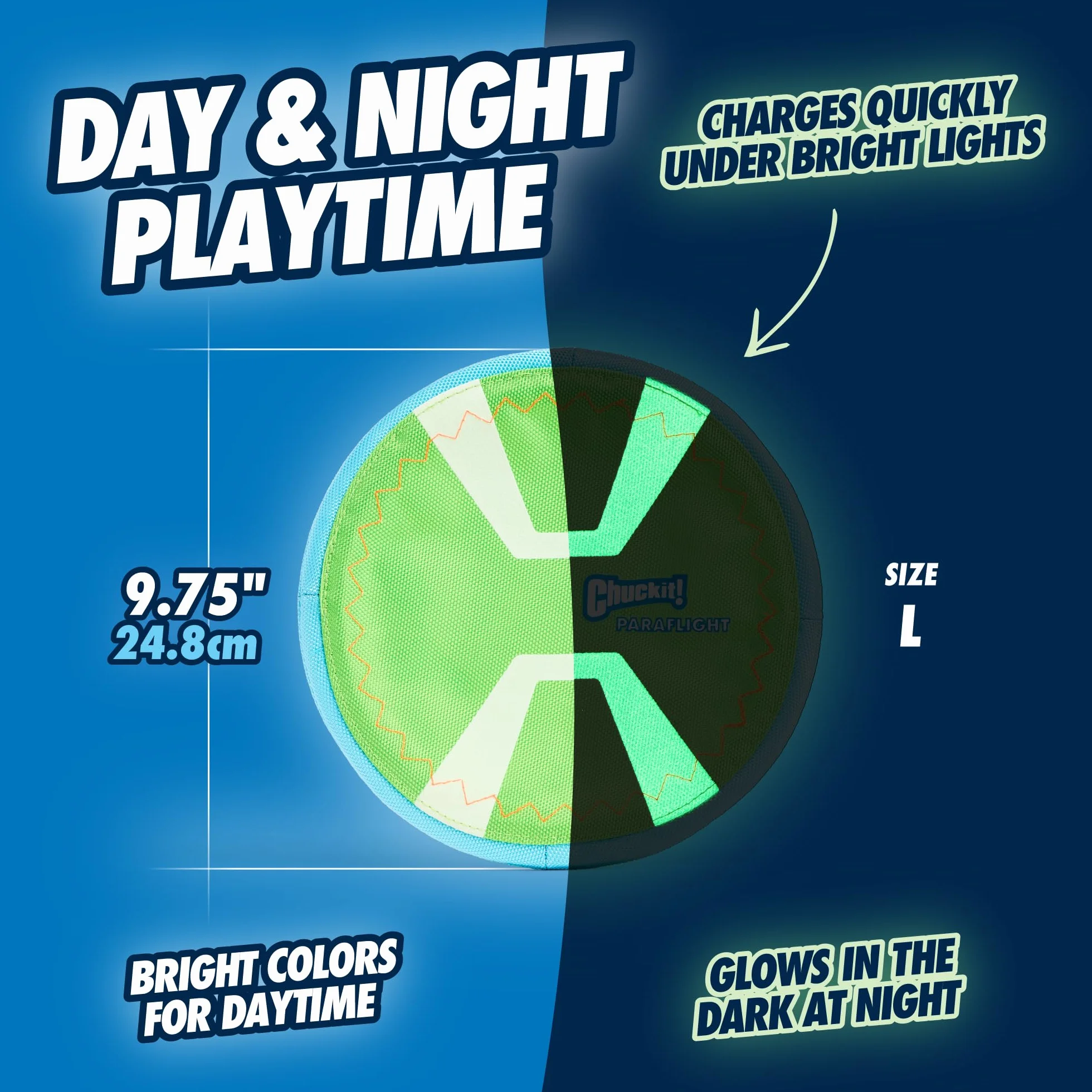 Chuckit Paraflight Max Glowzielony/niebieski, L