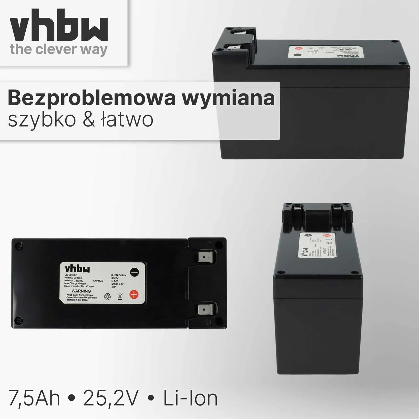 vhbw 1 x bateria kompatybilna z Ambrogio 4.0 Elite, 4.0 Basic 4WD, 4.0 Elite 4WD, 4.0 Basic (7,5 Ah, 25,2 V, Li-ION)