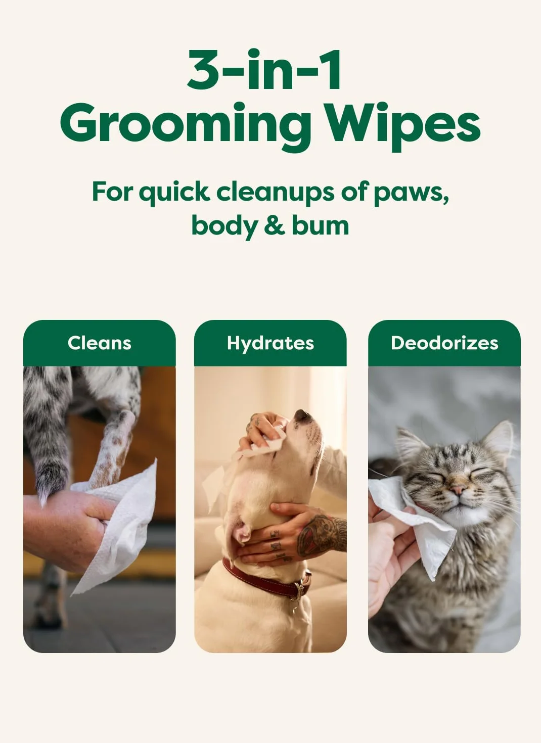 Earth Rated Chusteczki dla Zwierząt dla Psów, Hipoalergiczne, Czyszczące i Nawilżające, do Pielęgnacji Łap, Ciała i Pupy, Bezzapachowe, 100 Sztuk