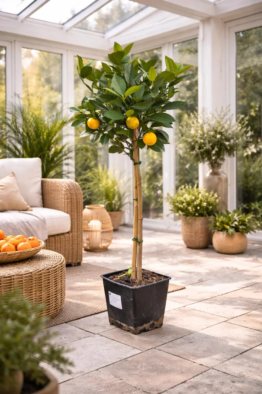 Drzewko pomarańczowe Citrus sinensis 'Washington Navel' 120-140 cm – soczyste pomarańcze słodkie, łatwe w pielęgnacji i wydajne, idealne do ogrodu, na taras i do ogrodu zimowego – zimozielone i
