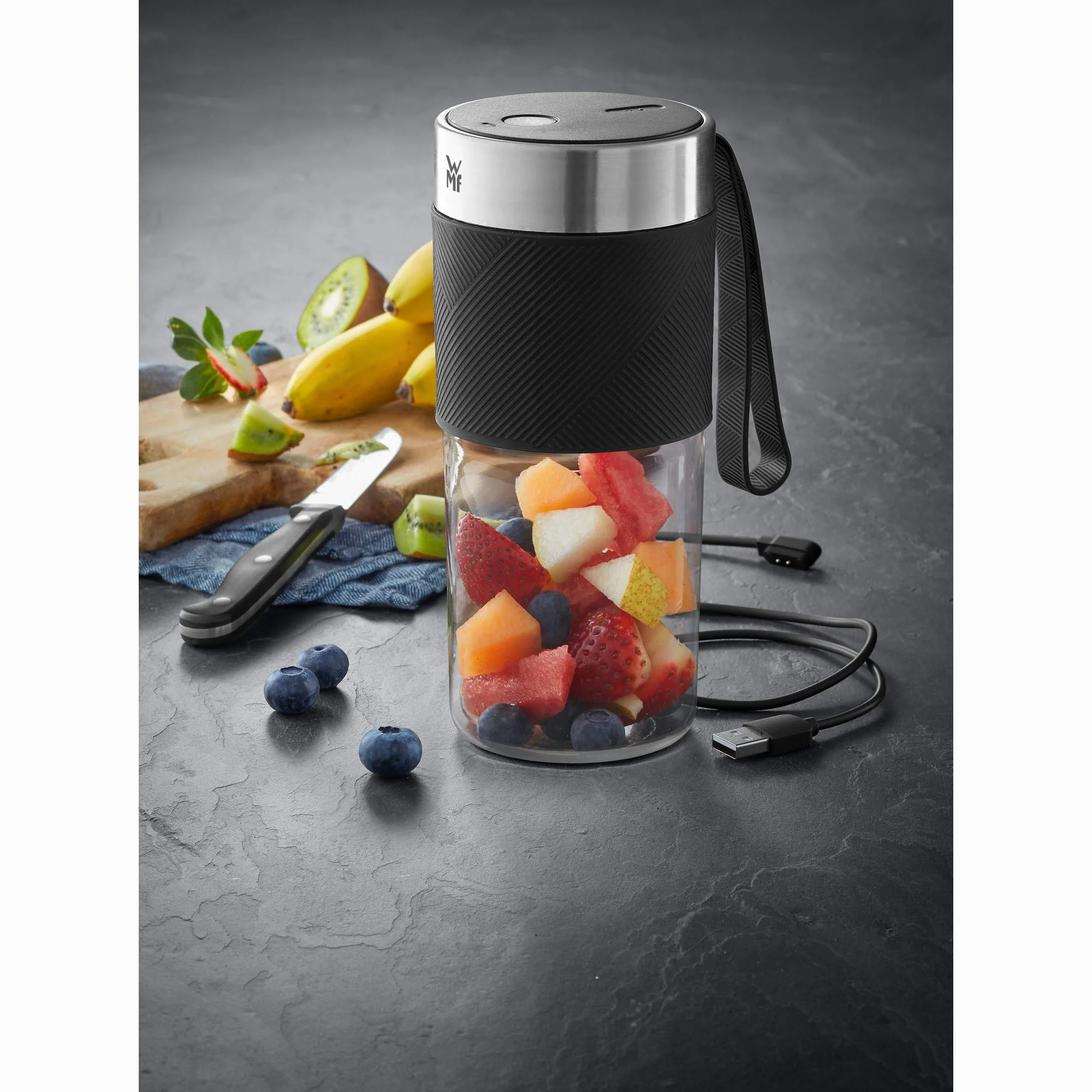 WMF Cromargan 300 ml przenośny mini mikser ładowany przez USB, urządzenie do smoothie