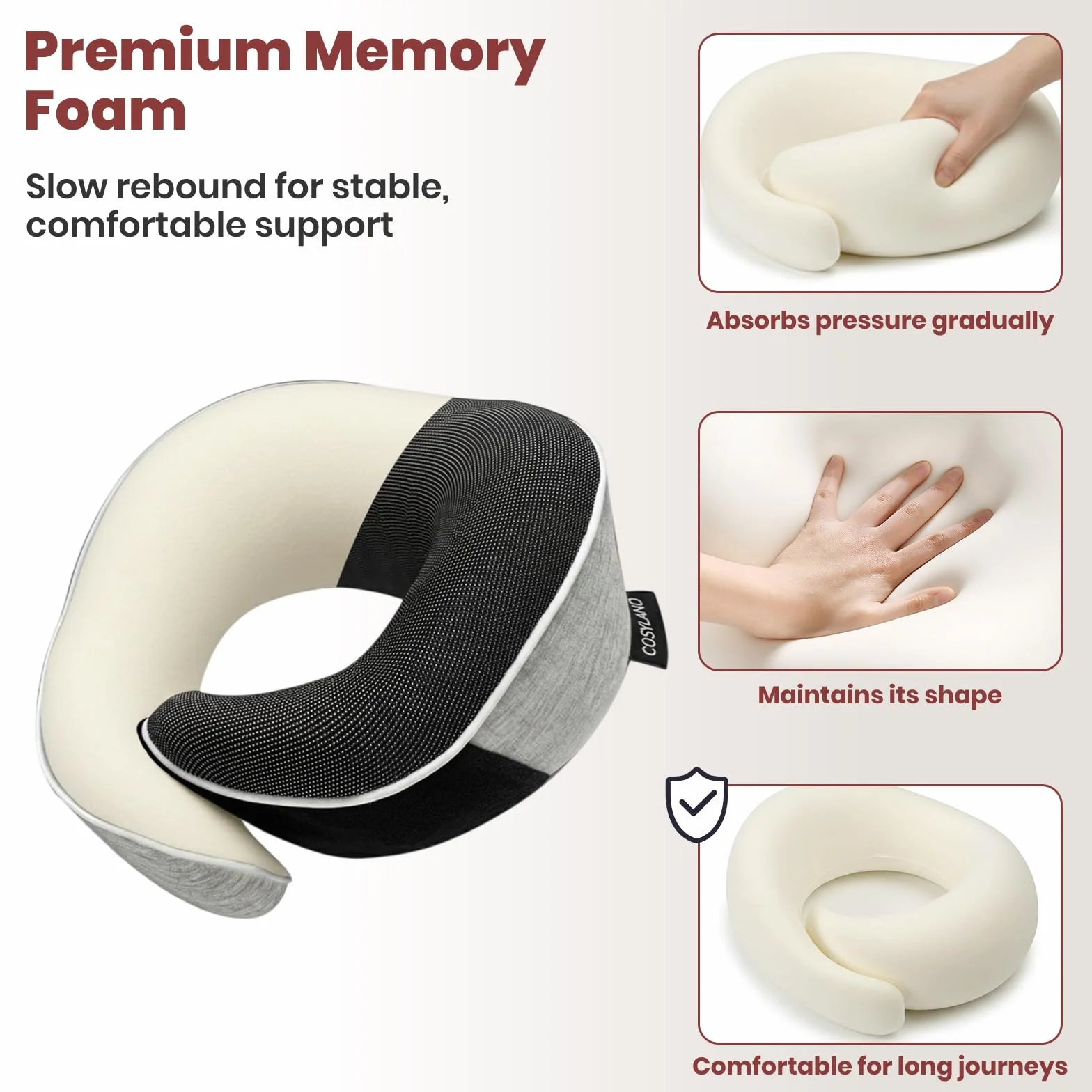 COSYLAND Poduszka na kark, samolot i samochód, wsparcie 360°, poduszka podróżna z pianki pamięciowej, regulowana, ergonomiczna poduszka na kark dla dorosłych, z kieszenią, maską do spania i zatyczkami