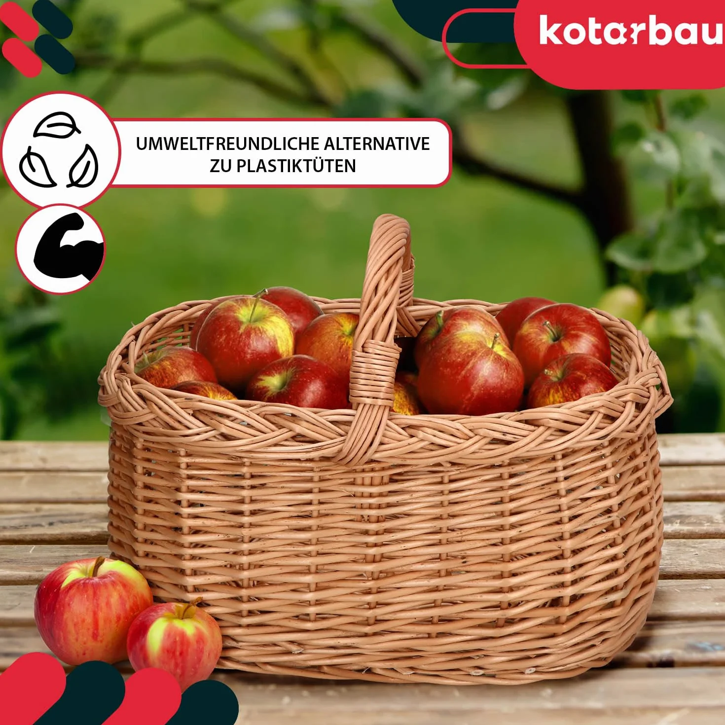 KOTARBAU® Kosz z uchwytami plecionka wiklinowa na zakupy w naturalnym kolorze, pojemny i wygodny