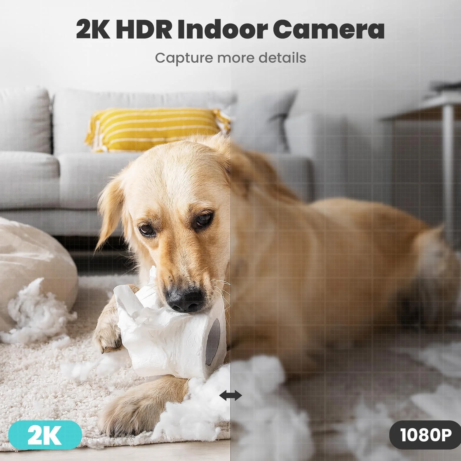 Little Elf Smart Kamera Monitoringowa 2K 360° z Czujnikiem Ruchu, Widoczność w Nocy, Dwukierunkowe Audio, Wi-Fi IP dla Psów, Kompatybilna z Alexa