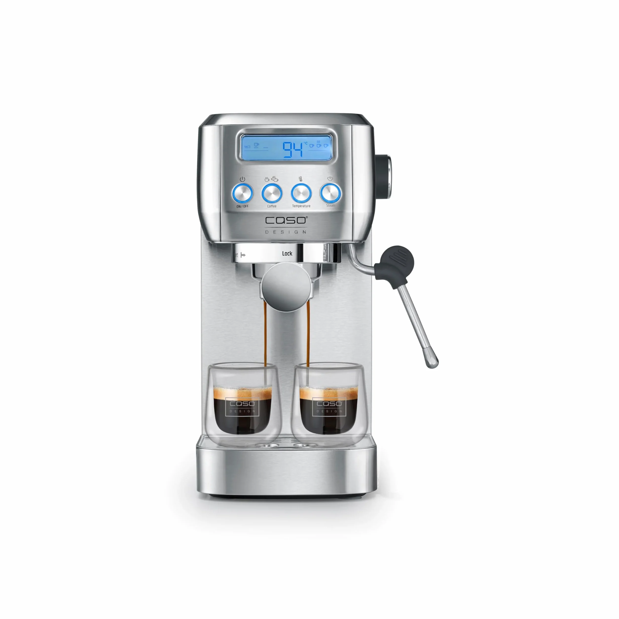 CASO EspressoGourmet Crema – ekspres do kawy z sitkiem, spieniaczem do mleka, espresso, cappuccino, sitko ze stali nierdzewnej, 20 bar, pompa ULKA, ekspres do kawy w proszku, ESE Pads