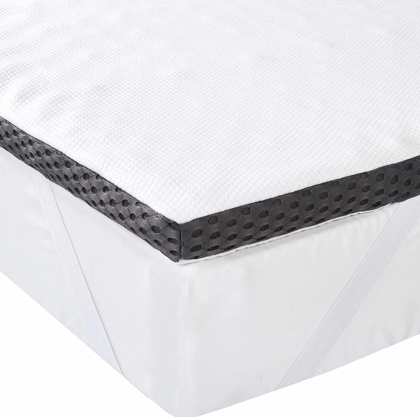 Amazon Basics Ochraniacz na materac 90 x 200 cm, wysokość 4 cm, mata na materac z pianki memory z paskami, biała