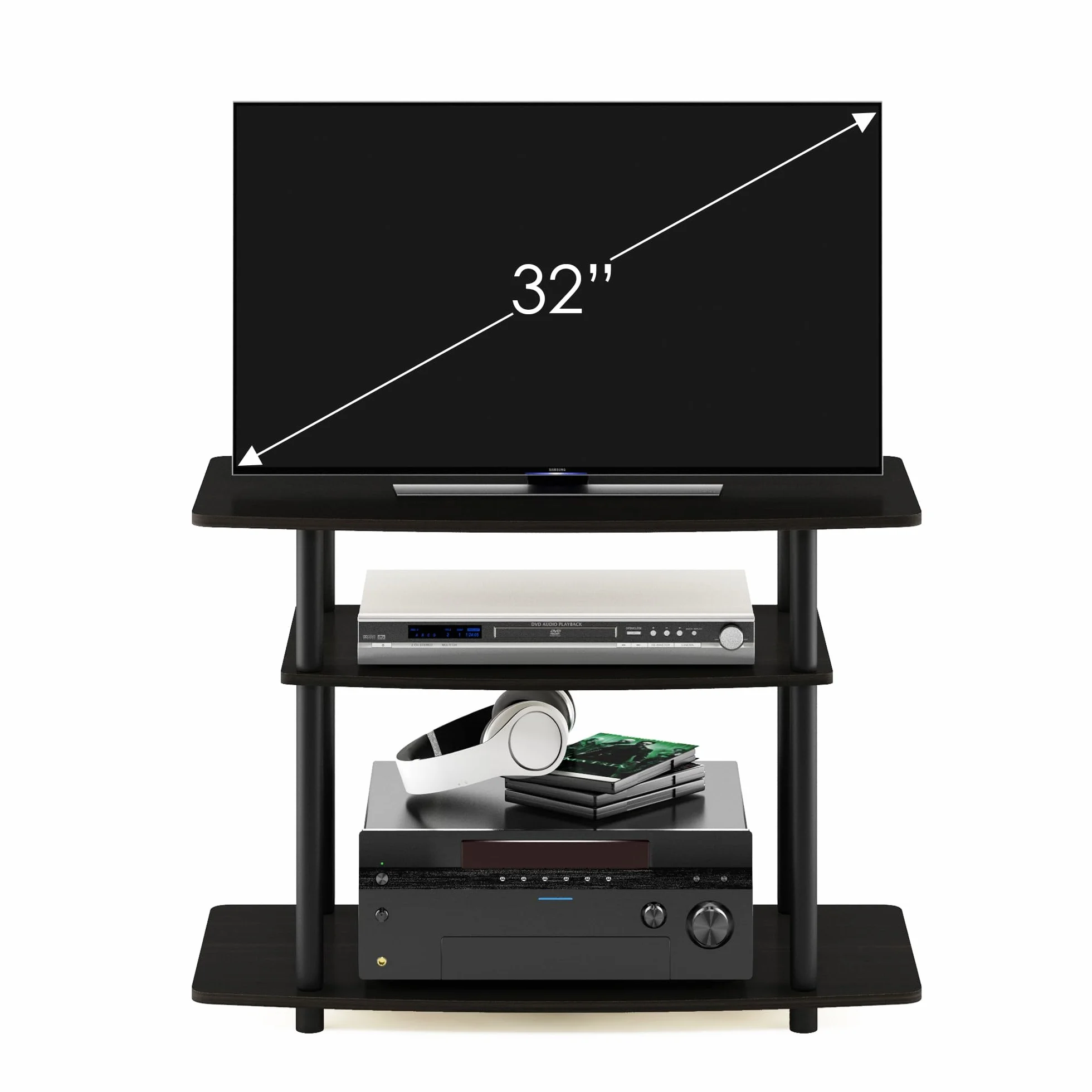 Furinno No Tools 3-poziomowy stojak do centrum rozrywki, stojaki pod telewizor, półka na telewizor, espresso/czarny
