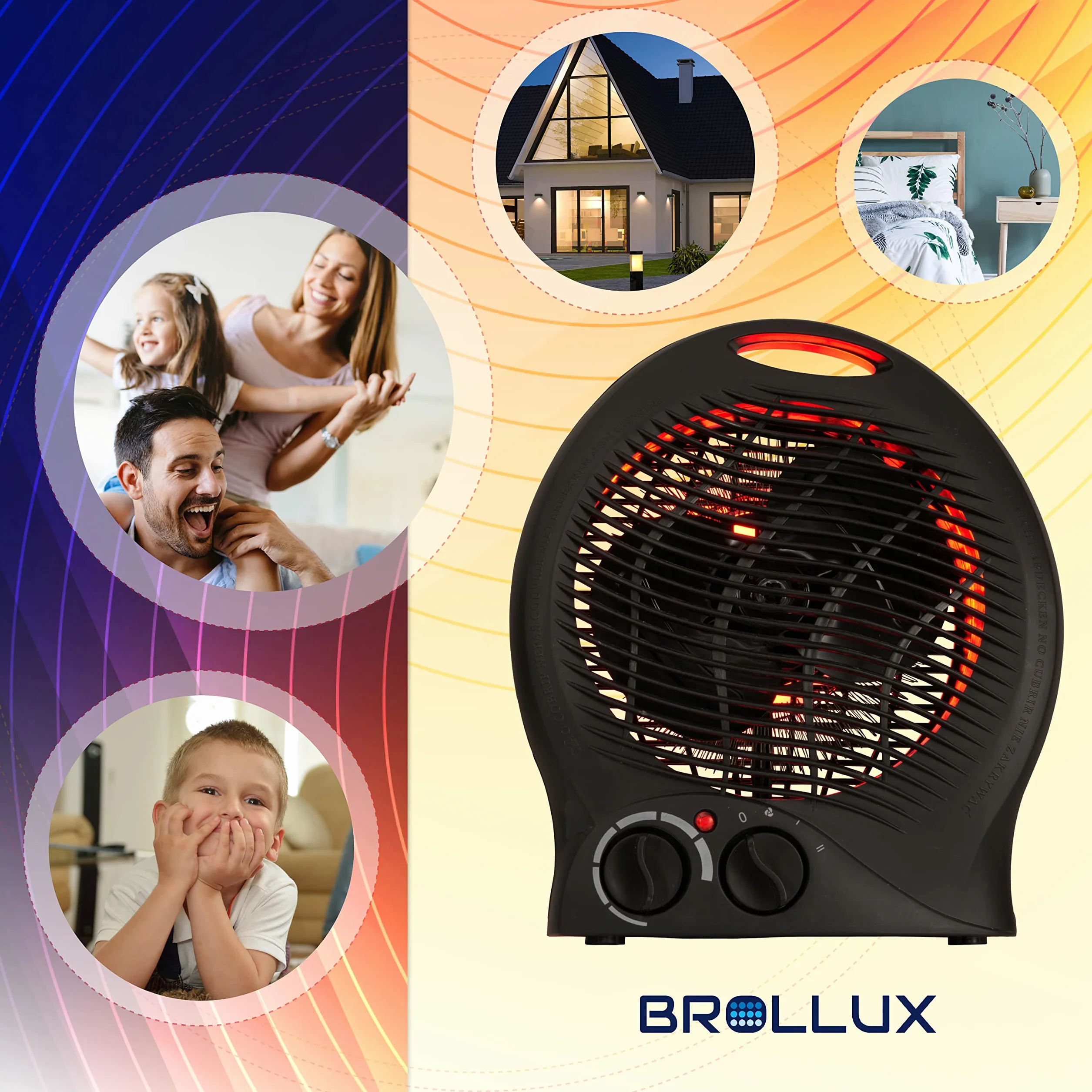 Brollux Elektroheizung 2000W mobilny grzejnik VO-B termowentylator, grzejnik spiralny, grzejnik elektryczny, czarny