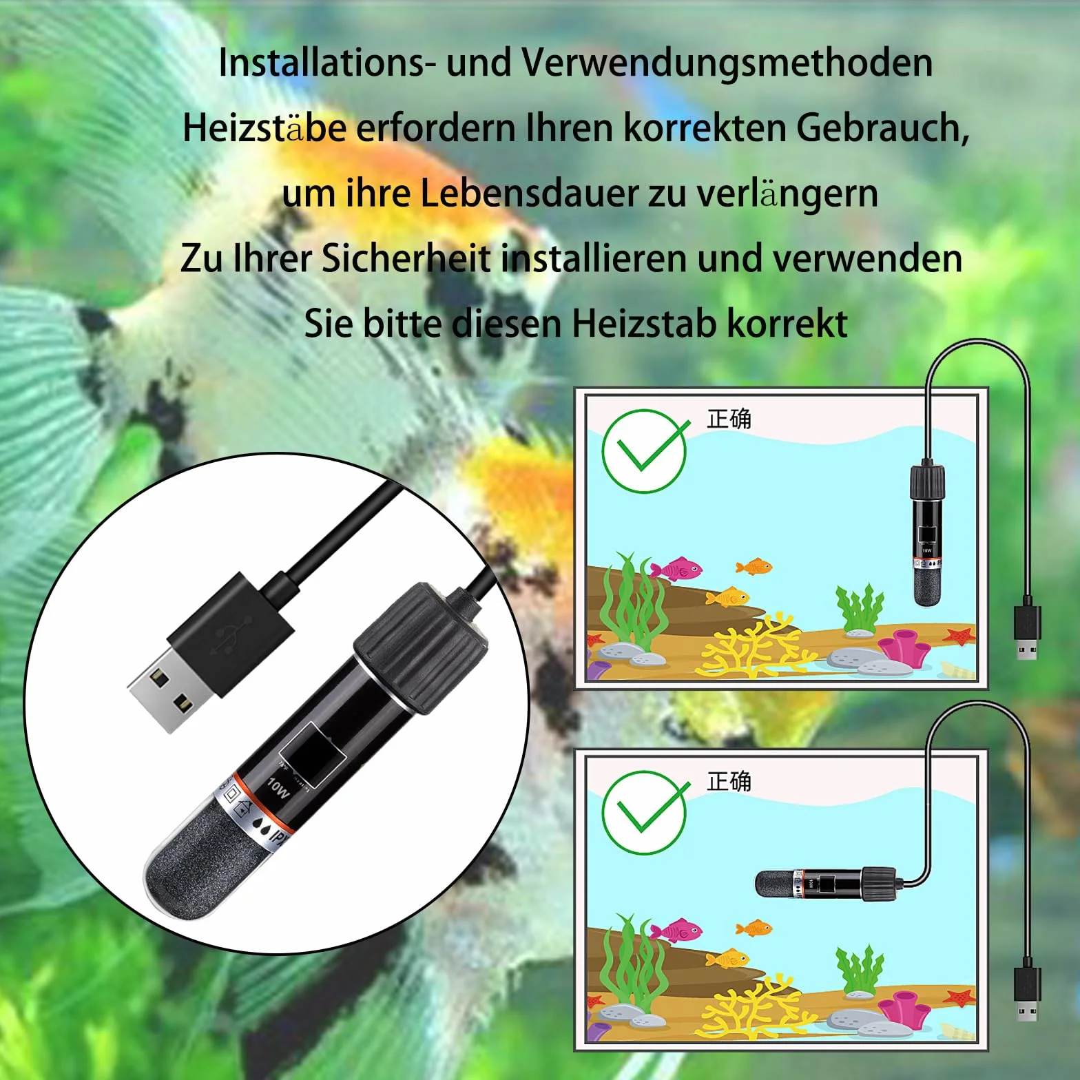 GERUI USB grzejnik do akwarium 10W z termostatem do słonej i słodkiej wody