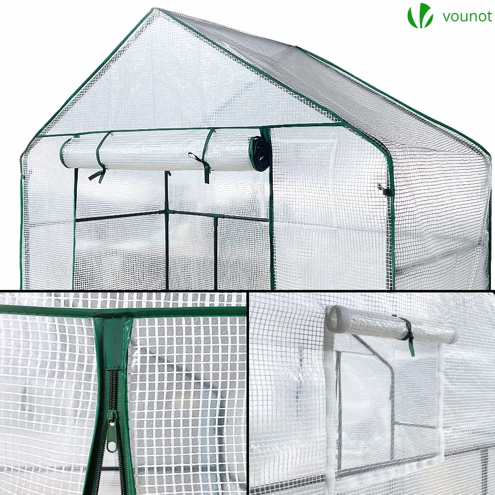 VOUNOT PE szklarnia ogrodowa z półkami 3 poziomami szklarnia ogrodowa do warzyw kwiaty wzmocniona plandeka 135g/m2 Chroń swoje rośliny o każdej porze roku 143x73x195cm