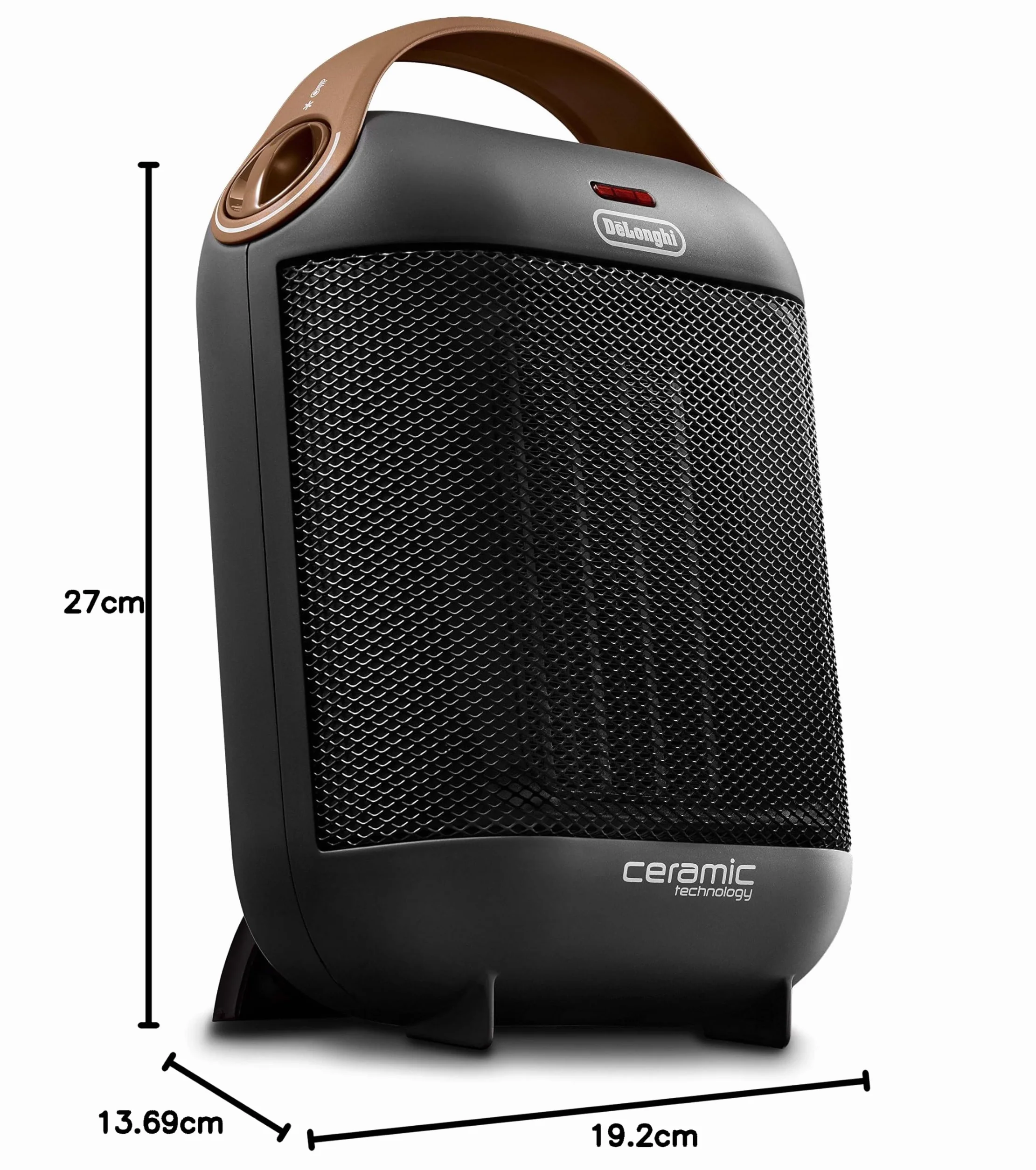 DeLonghi HFX30C18.AG Grzejnik ceramiczny | Mobilny grzejnik do szybkiego i selektywnego zasilania ciepłem | 2 poziomy mocy | Funkcja zapobiegająca zamarzaniu | Moc 1800 W | Szary