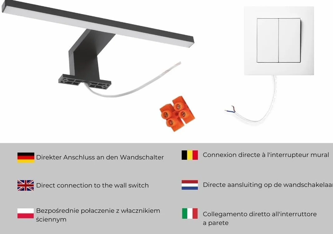 Lustro Łazienkowe LED z Półką 60 x 70 x 12 cm, Białe, Prostokątne, Neutralne Światło 4000 K, Wodoszczelne IP44, Wiszące Lustro Ścienne Podświetlane, Obudowa LED Czarna