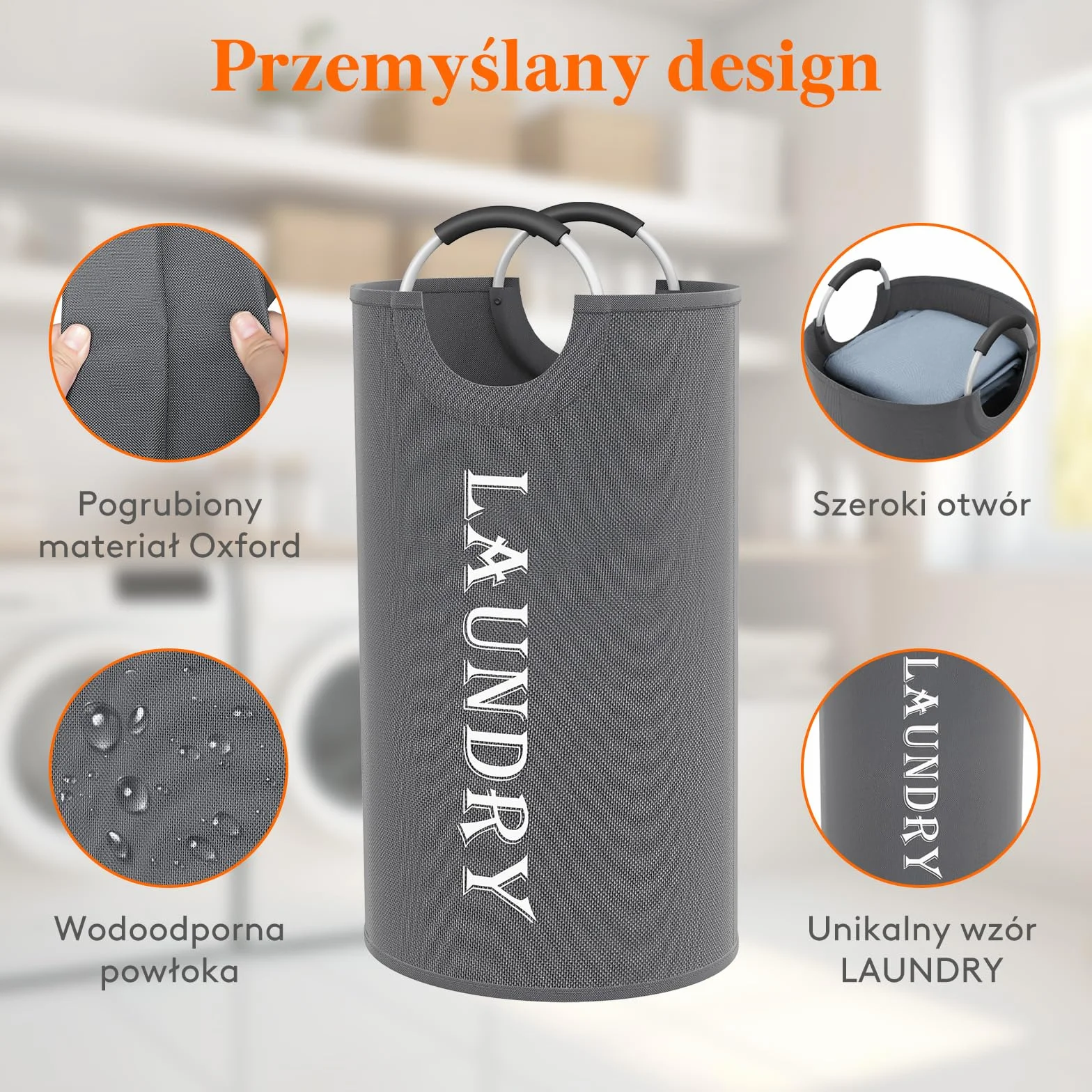 Lifewit 100l 2 szt. duży kosz na pranie, składany kosz na pranie z aluminiowymi uchwytami, wodoodporny wolnostojący kosz na brudne ubrania do pralni, sypialni, łazienki w akademiku,Szary