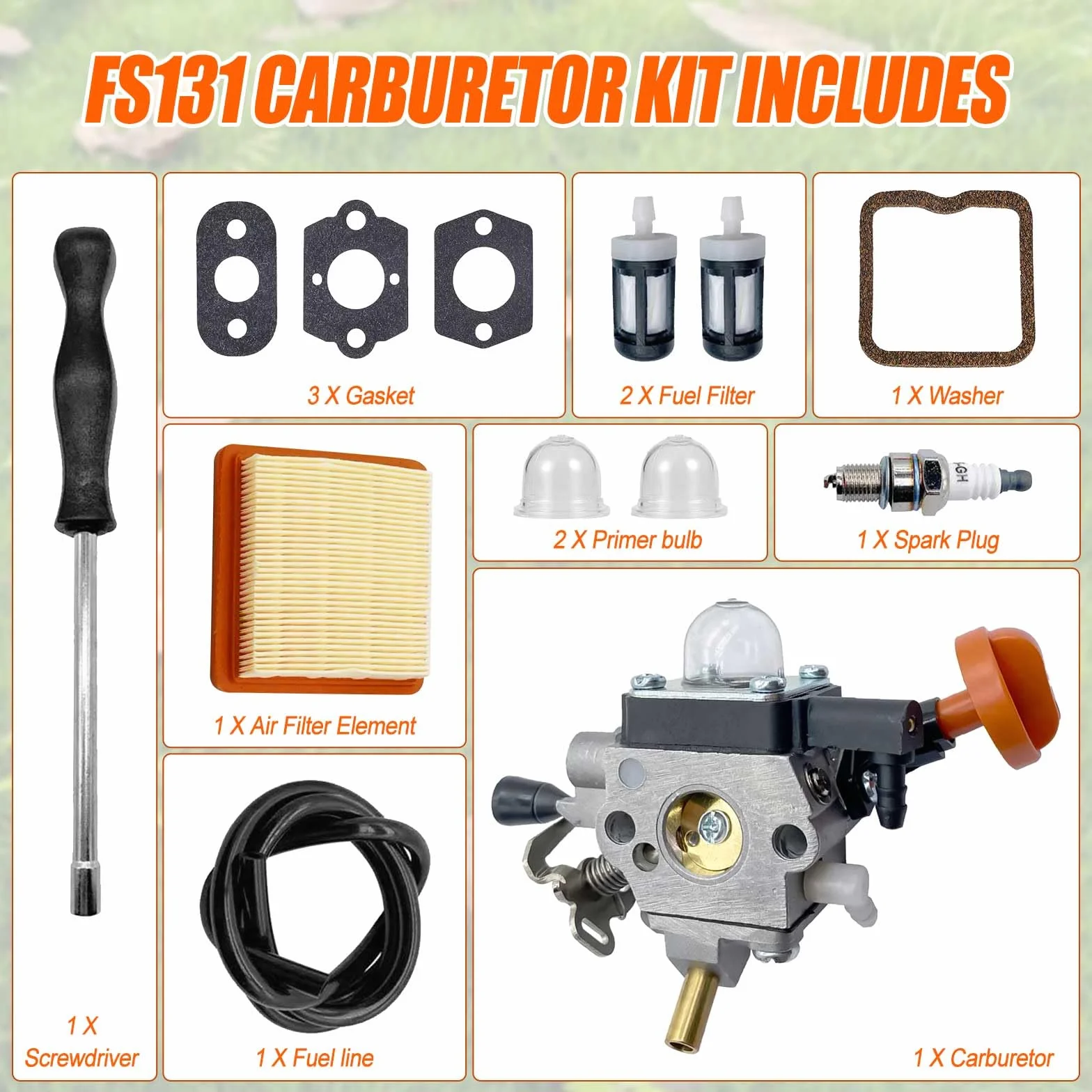 Gaźnik do Stihl FS131 FS131R FS311 KM131 HT131 HT132 HT133 HT134 HT135, zamiennik 4180-120-0619 4180-120-0617 Zestaw do strojenia wykaszarek z 4188 0 141 Zestaw filtrów powietrza 0300