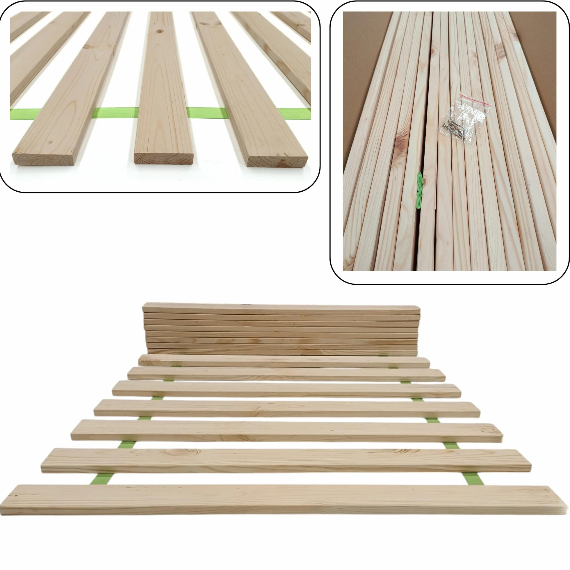 Rolowany Stelaż Listwowy 90x200 cm – 15 Listew z Litego Drewna Sosnowego, Stelaż do Łóżka o Nośności do 140 kg, Wytrzymały i Łatwy w Montażu, Wkręty w Zestawie