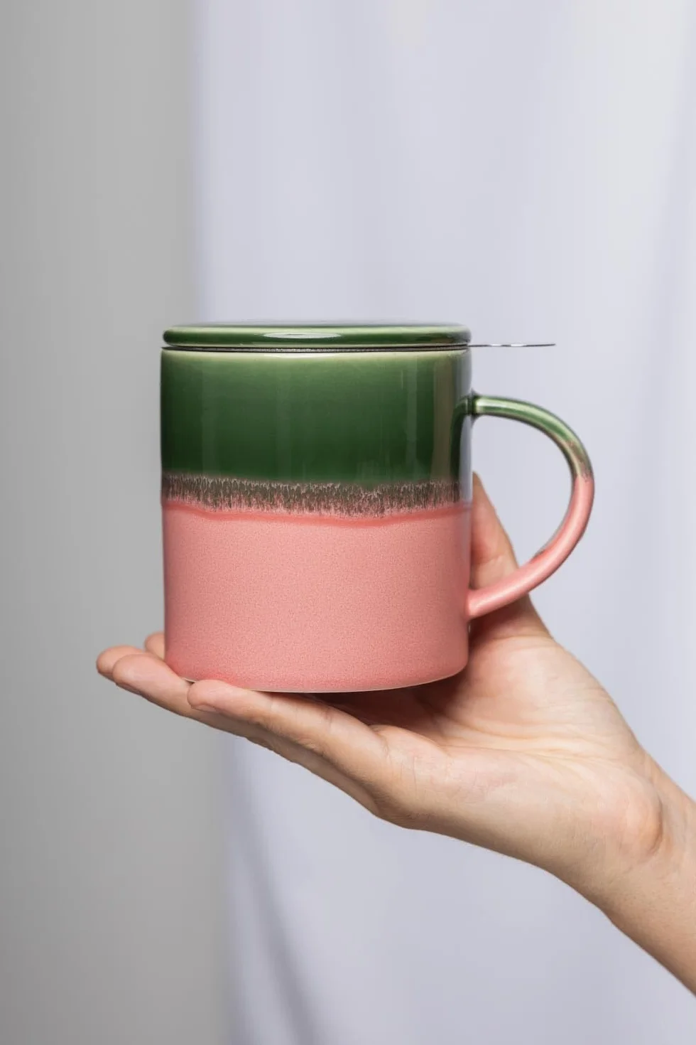 Tranquillo Filiżanka Ceramiczna do Herbaty z Sitkiem i Pokrywką, Kubek Kamionka, 410 ml