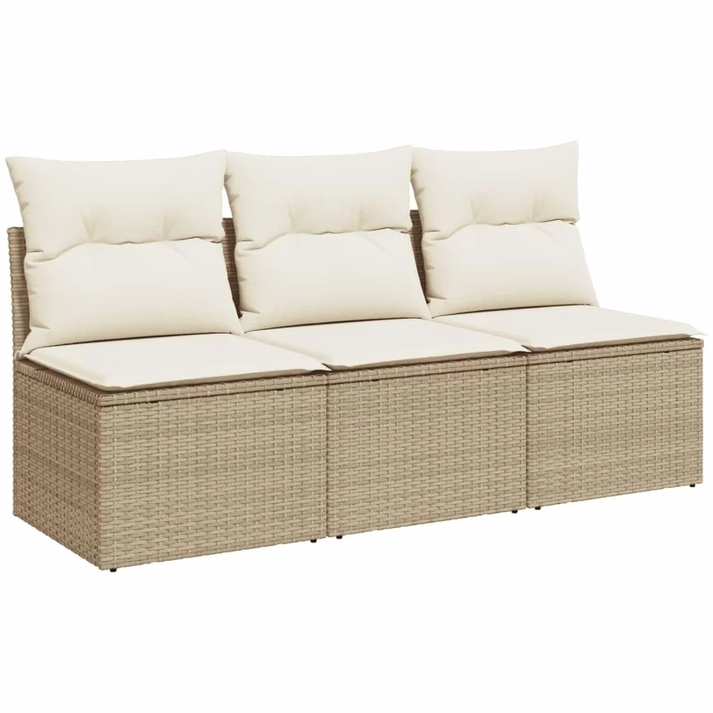 vidaXL Sofa ogrodowa z poduszkami, 3-osobowa, beżowa, polirattan, kanapa ogrodowa, siedzisko ogrodowe, czteroosobowa sofa ogrodowa, kanapy ogrodowe