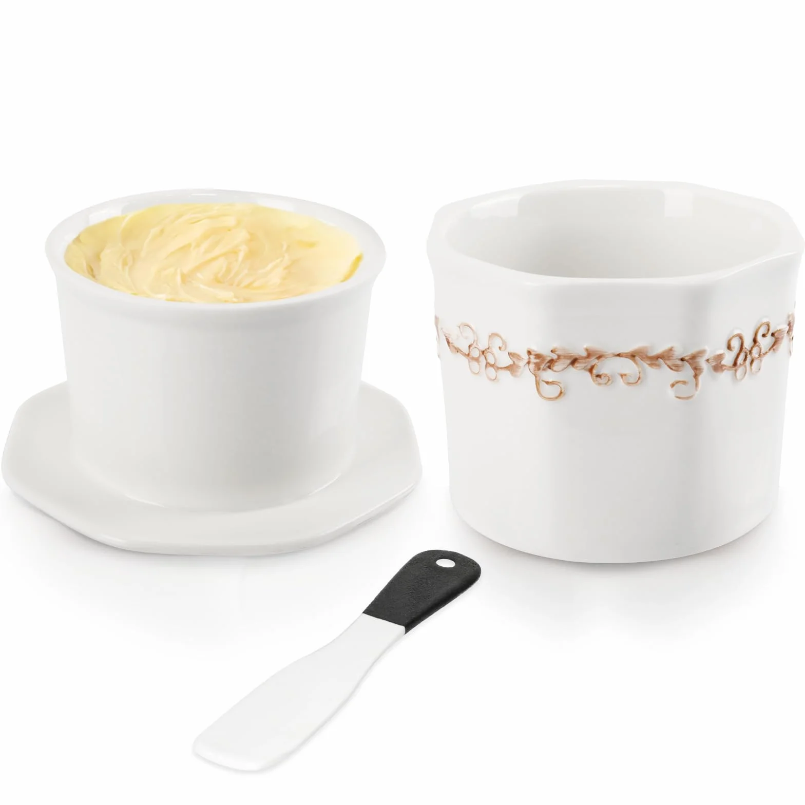 Miska do masła z ceramiki HNCY, 250g Francuska miska do masła, francuski dzban do masła chłodzony wodą z ceramicznym nożem, francuska miska do masła chłodzonego wodą 250g, świąteczny prezent dla