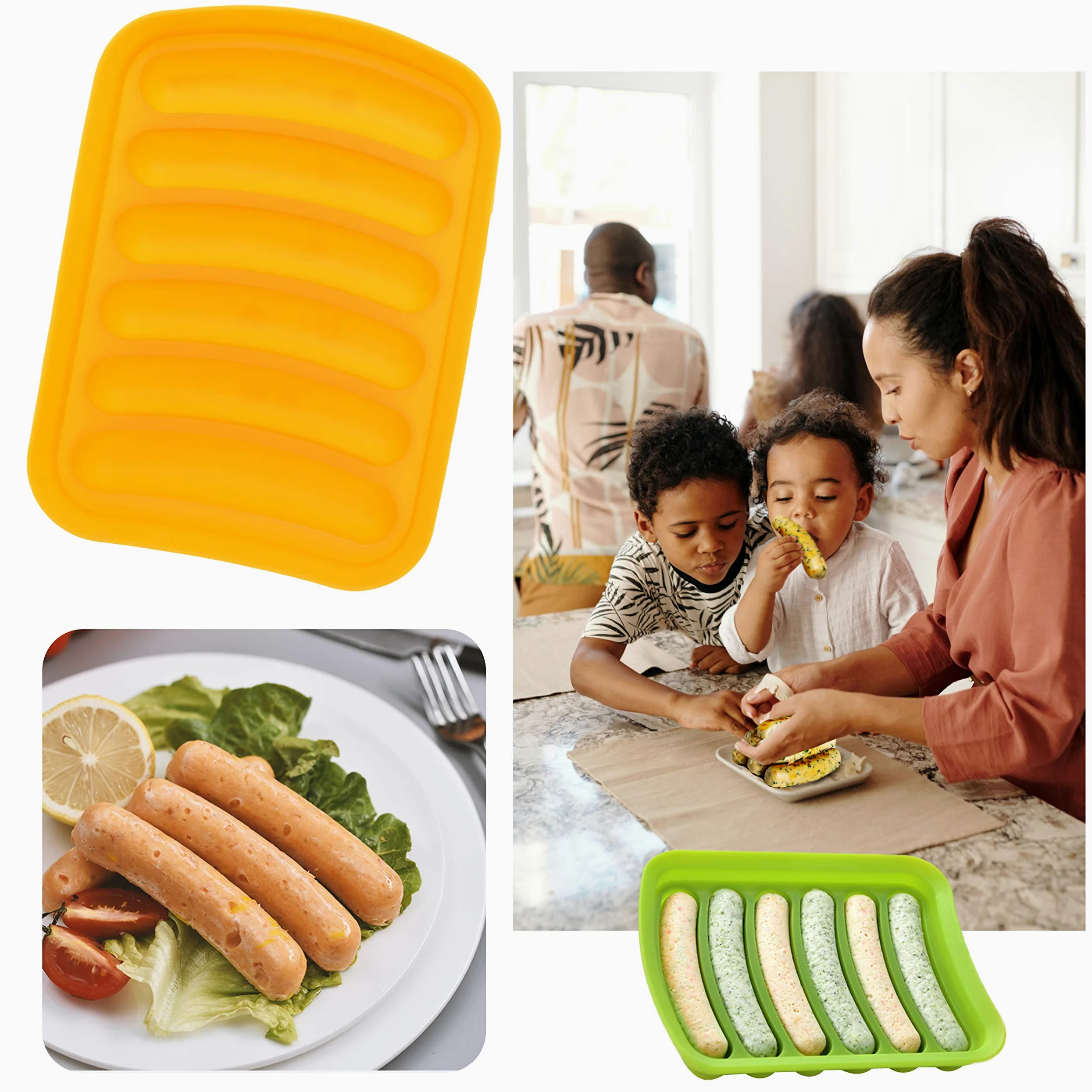 Kare & Kind 2x Silikonowe Foremki do Kiełbasek - Elastyczny Nieprzywierający Ekspres Do Hot-Dogów - 6-Komorowy Pojemnik do Pieczenia Gotowanie na Parze - Zrób Samodzielnie Domowe Kiełbaski