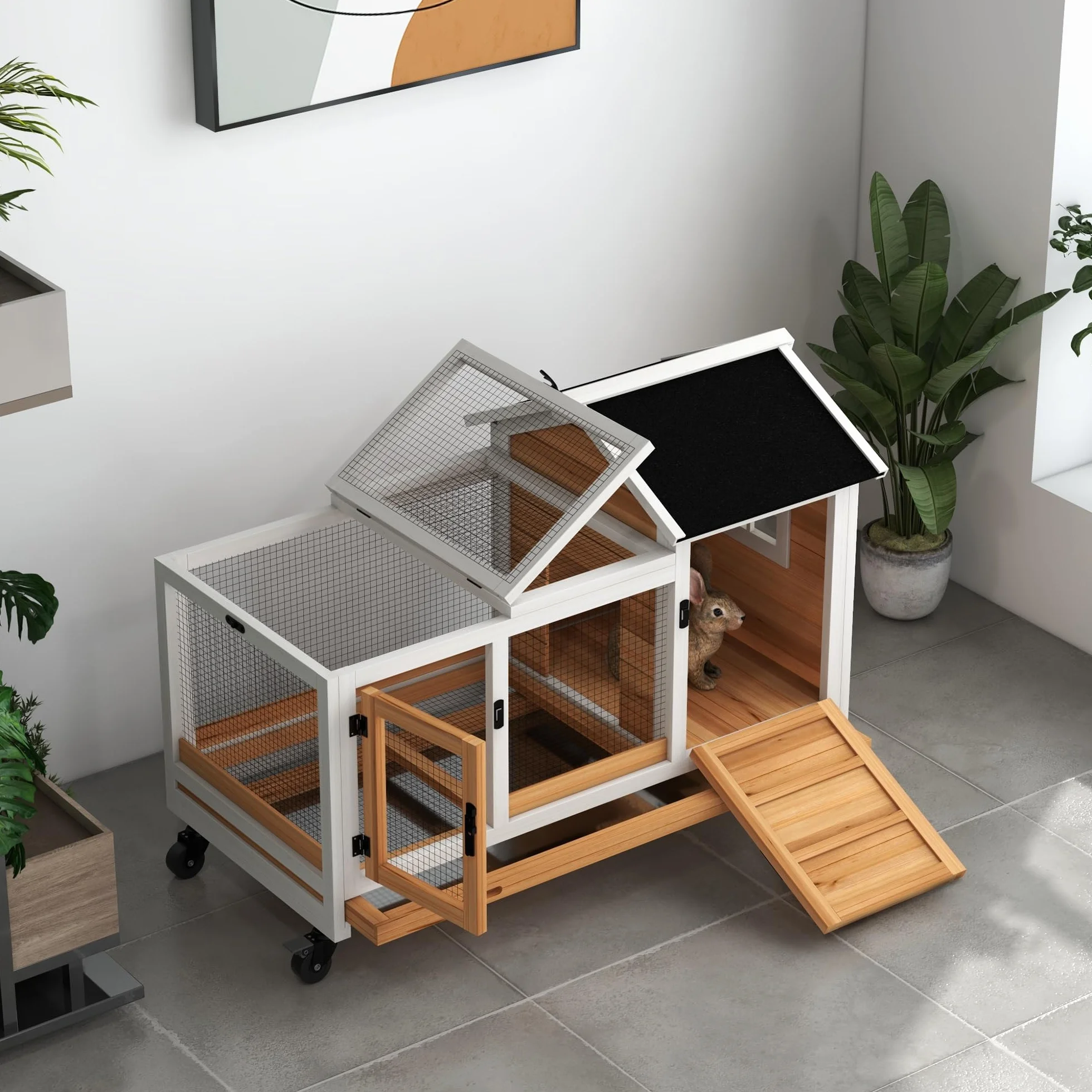 PawHut Kurnik dla królików karłowatych 108 x 58 x 73,5 cm Klatka dla małych zwierząt z wybiegiem