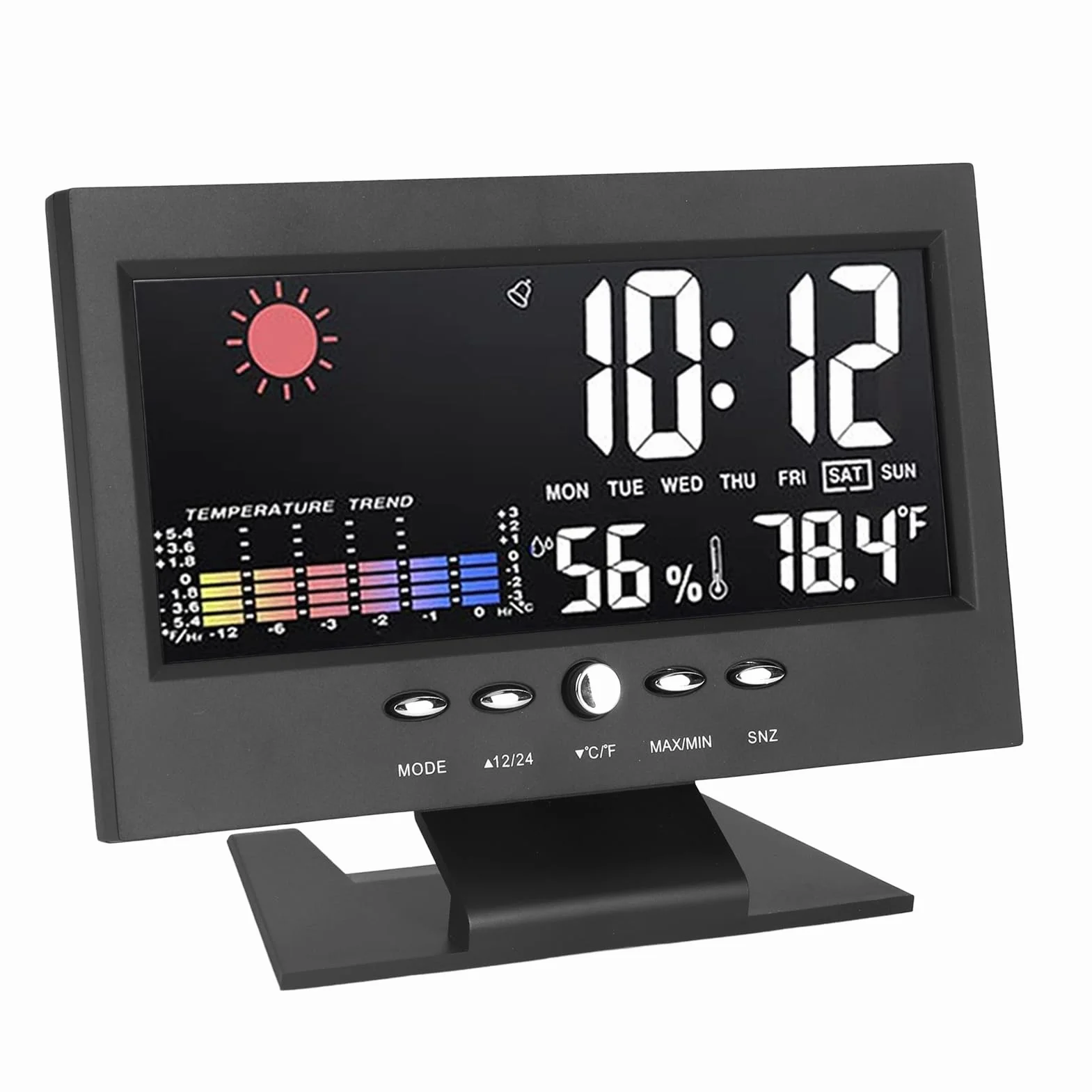 Qcwwy Radio, Zegar, Pogoda Elektroniczny Budzik z Wyświetlaczem, Abs Stacje Pogodowe, Lustro, Czarny Zegar do Sypialni, Zegar do Pokoju Domowego, Uchwyt, Wyświetlacz, Monitorowanie Pogody