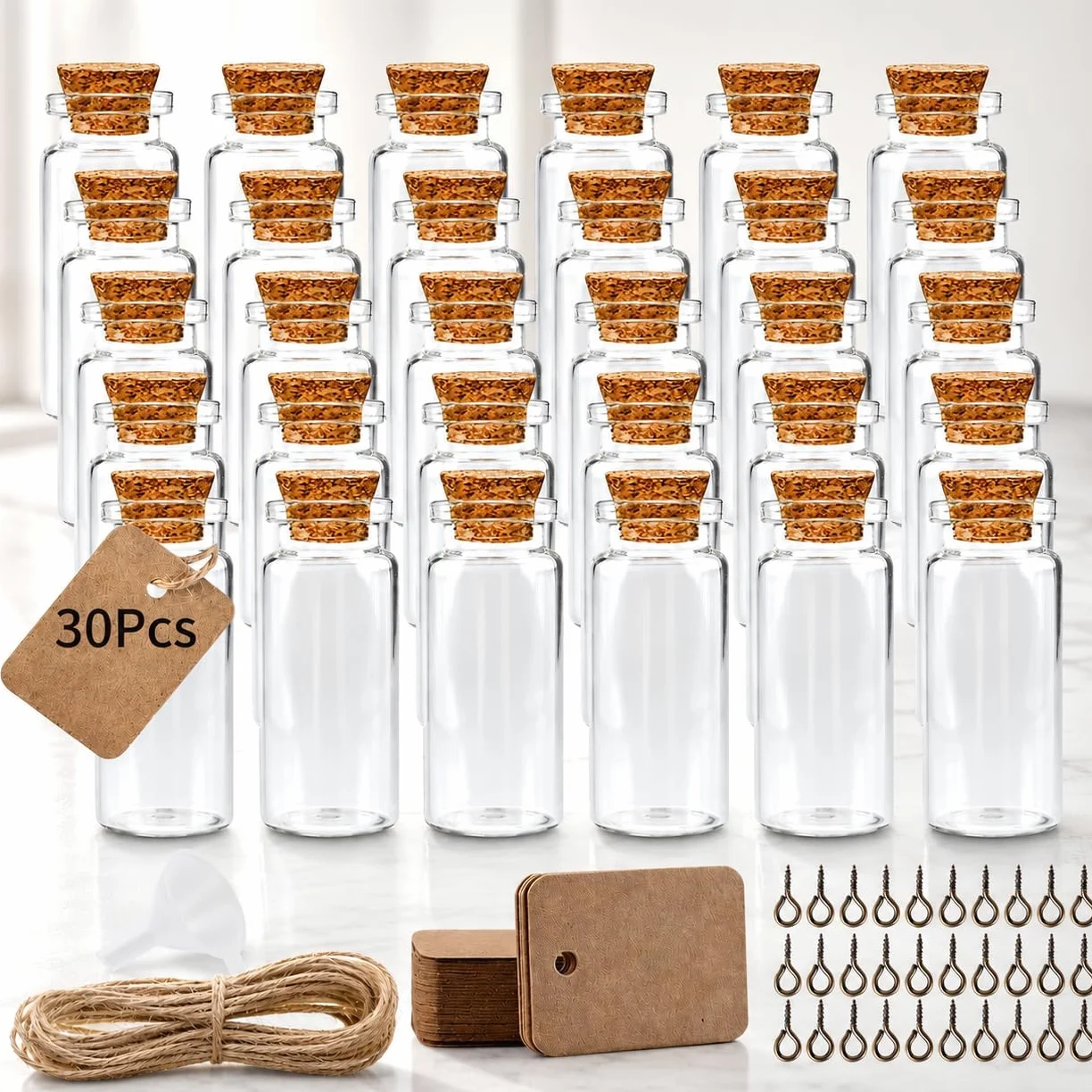 Cieex Małe buteleczki z korkiem, 30 sztuk, mini butelki szklane z korkiem, 10 ml, małe butelki do napełniania, na wesele, imprezę, akcesoria, dekoracje, prezenty