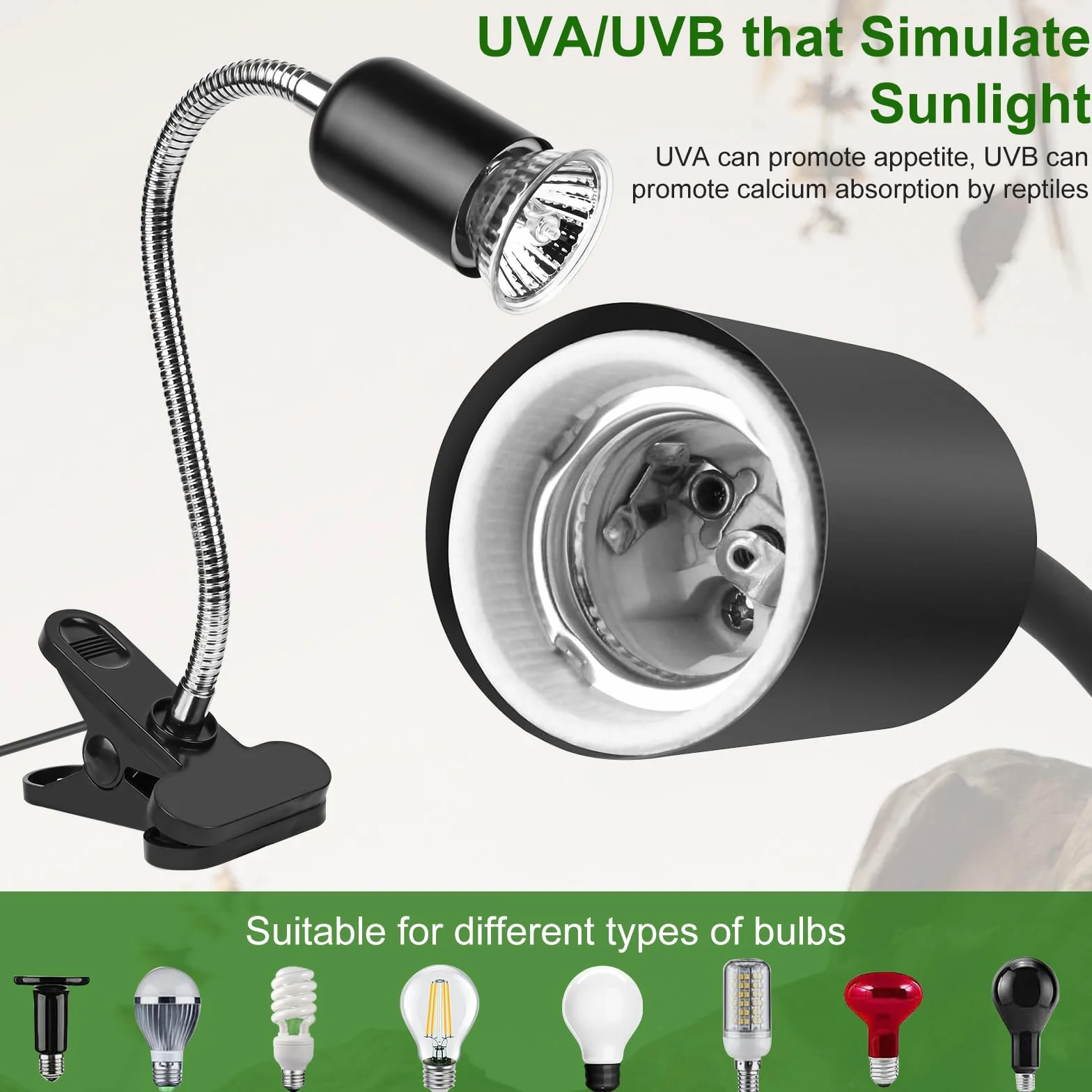 Weinsamkeit Lampa grzewcza dla gadów UVA UVB 360° z wężem i zegarem 2 żarówki