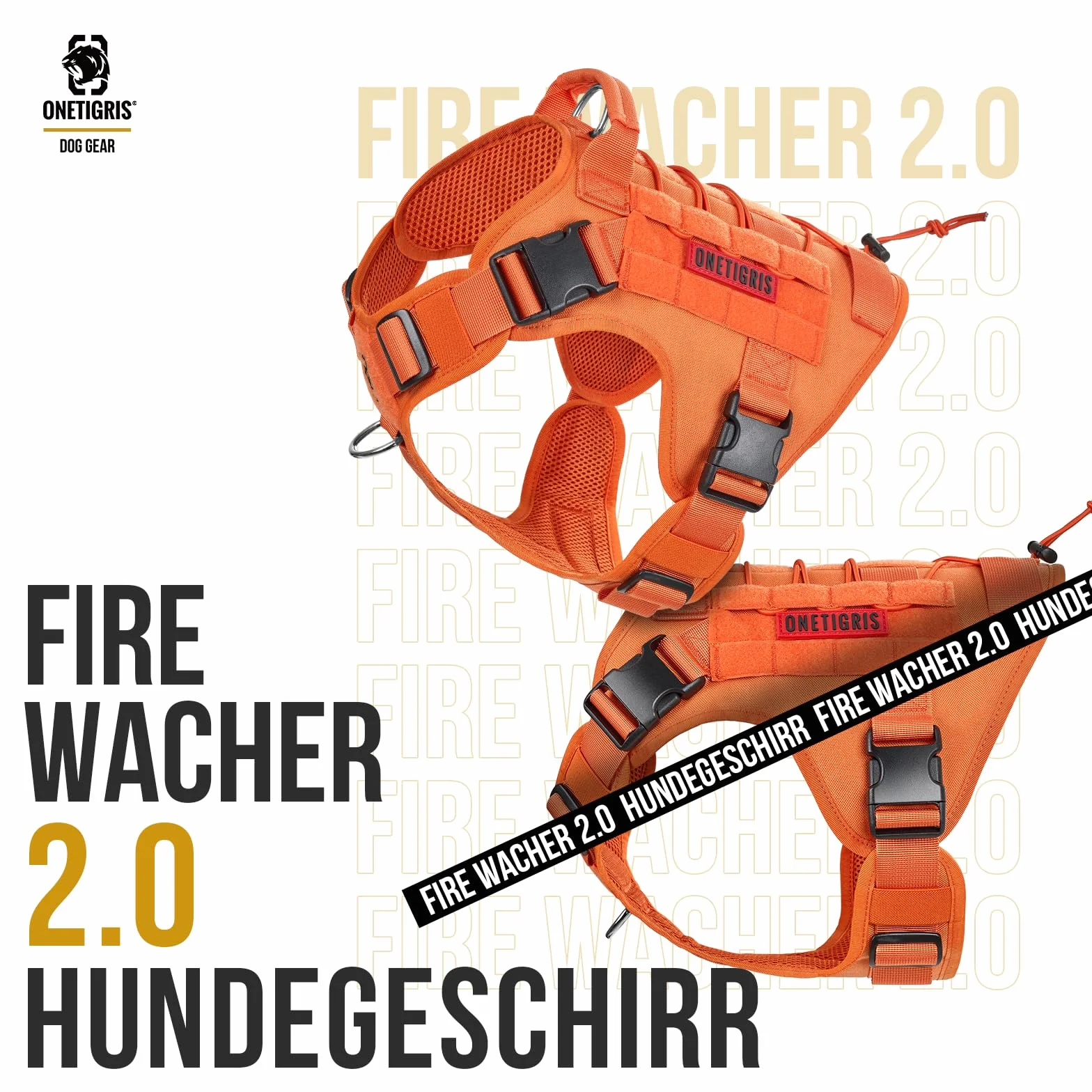 OneTigris Uprząż dla małych psów, FIRE Watcher, uprząż taktyczna z uchwytami i pierścieniem D, No Pull, regulowana, uprząż piersiowa do wędrówek i treningu (XXS, pomarańczowa)