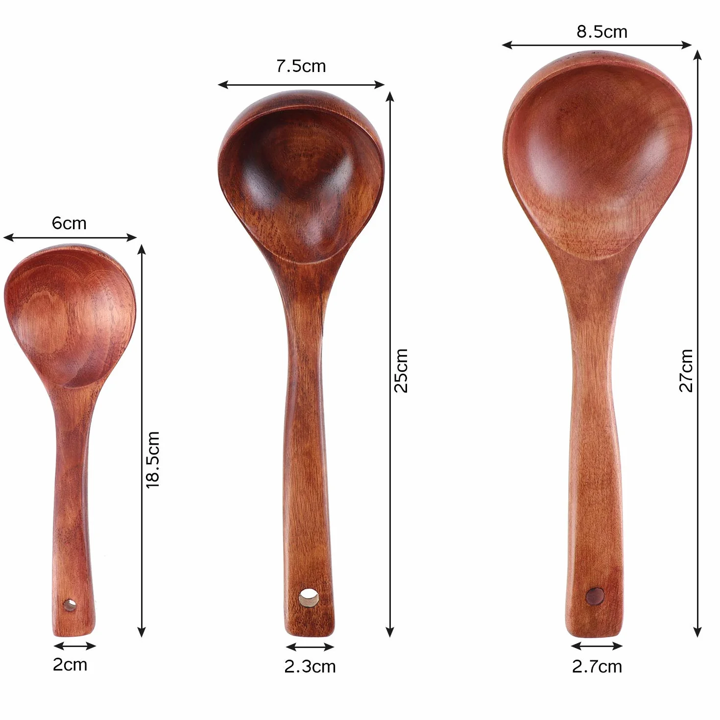 Łyżka do zupy z naturalnego drewna, łyżka, łyżka do owsianki, łyżka do ziarna, wysokiej jakości drewniana łyżka do serwowania trwała nadaje się do zupy owsiankowej gorącego garnka, restauracji gospodarstwa domowego (3 rozmiary, S, M, L)
