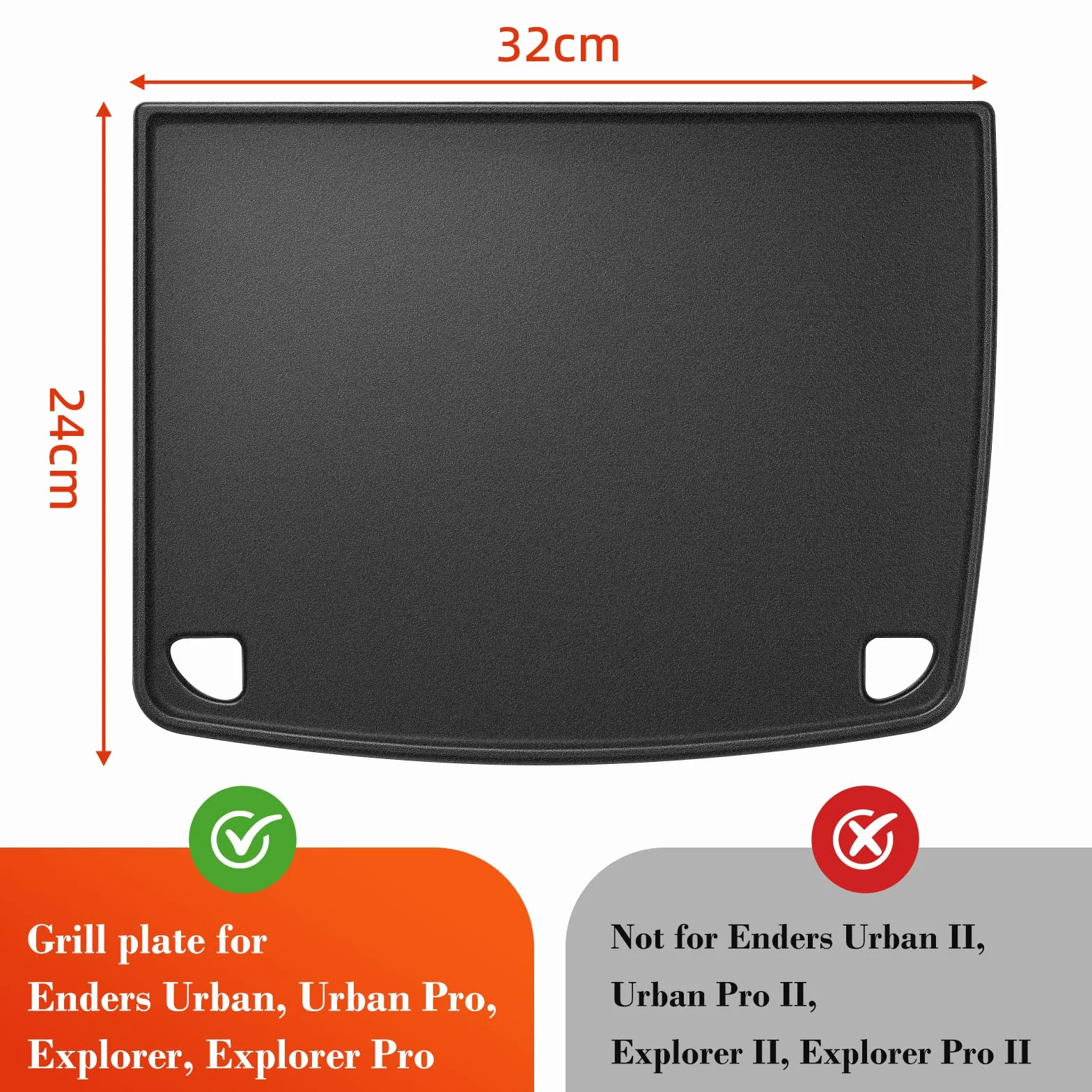 Denmay Żeliwna płyta grillowa 32 x 24 cm do grilla gazowego Enders Urban, Urban Pro, Explorer, Explorer Pro, masywna płyta dwustronna, akcesoria do grilla, 1 sztuka