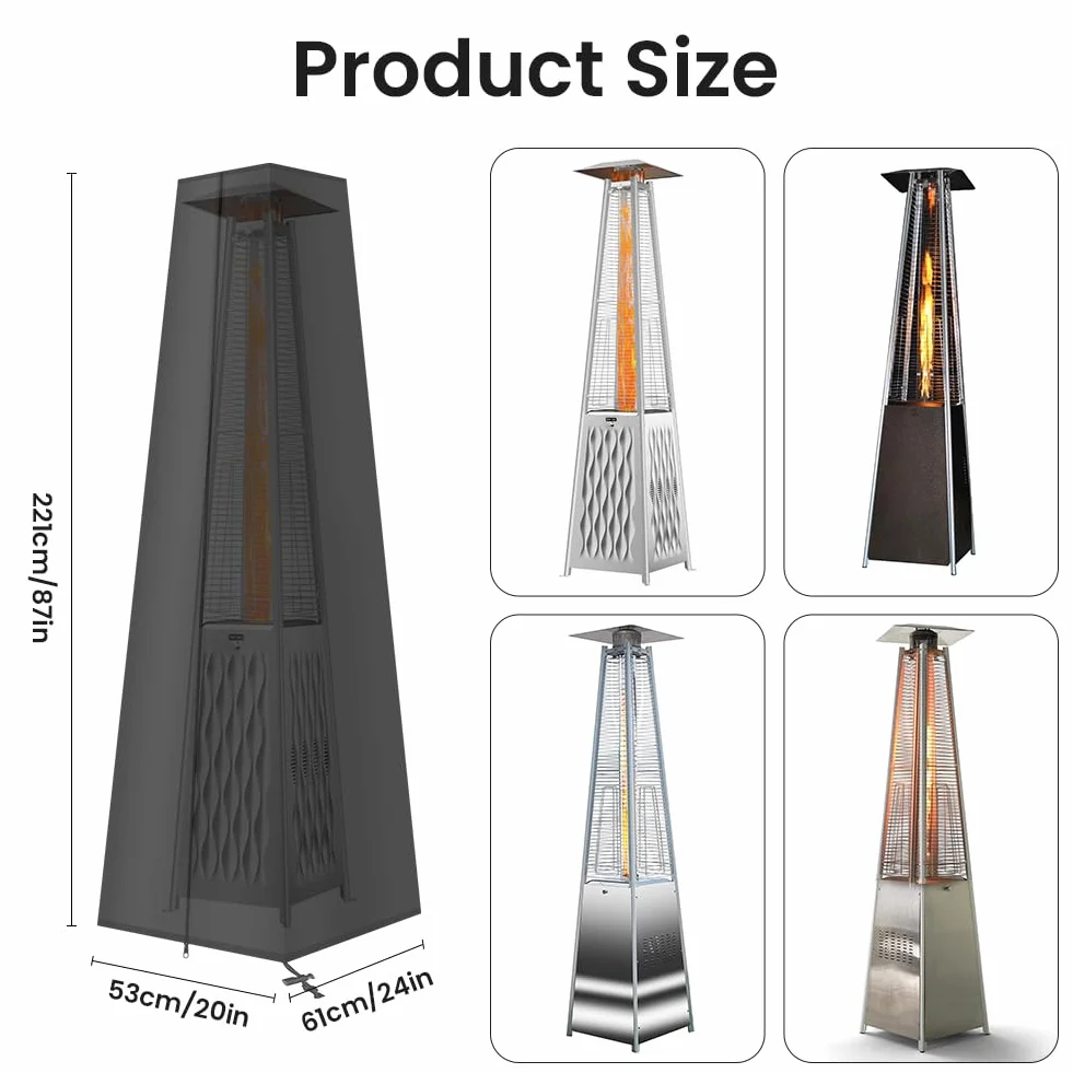 AOOWU Wodoodporny pokrowiec ochronny na taras, 210D Oxford Heater Cover with Cordn and Long Zipper, Protective Cover For Pyramidal Terrace Fiers (221X61X53CM)