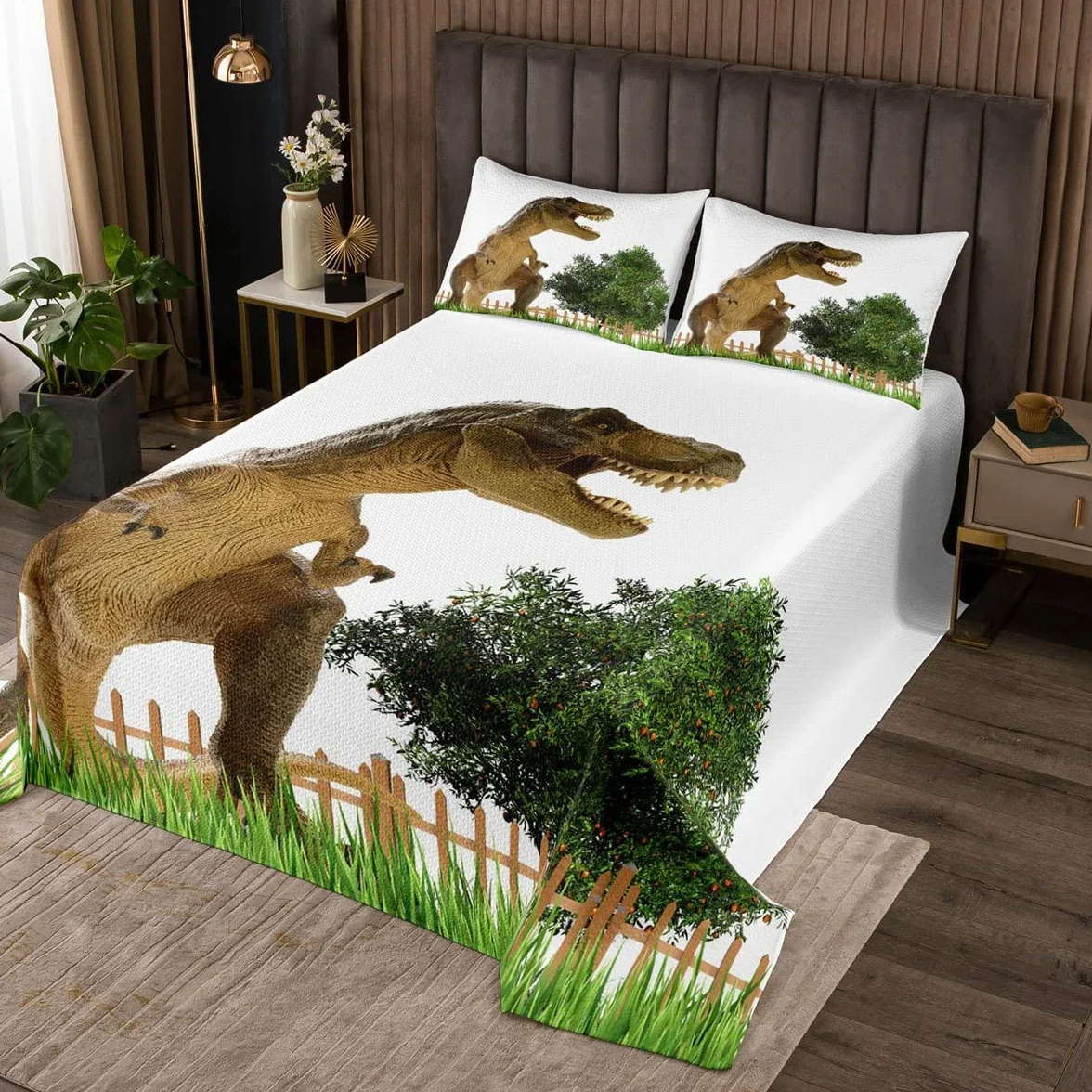 Koc dzienny z motywem dinozaura, zabawka dla dzieci, zielone drzewa, trawa, zestaw pościeli, modna, luksusowa kołdra dla dzieci, do pokoju chłopca, motyw dzikich zwierząt, roślin, miękki festiwal