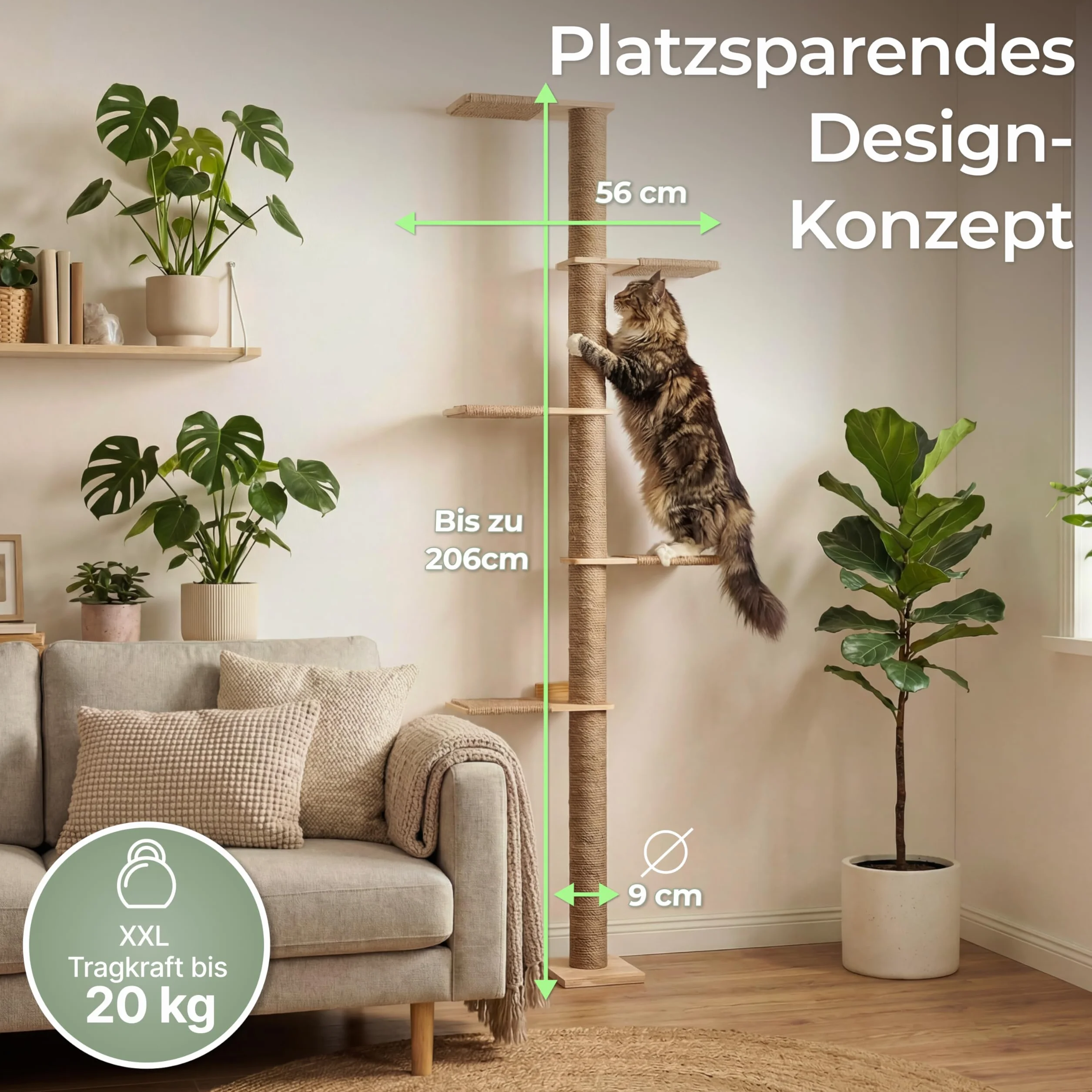 WOOWOOD Drapak na ścianę regulowany do 206 cm drewniany dla kotów