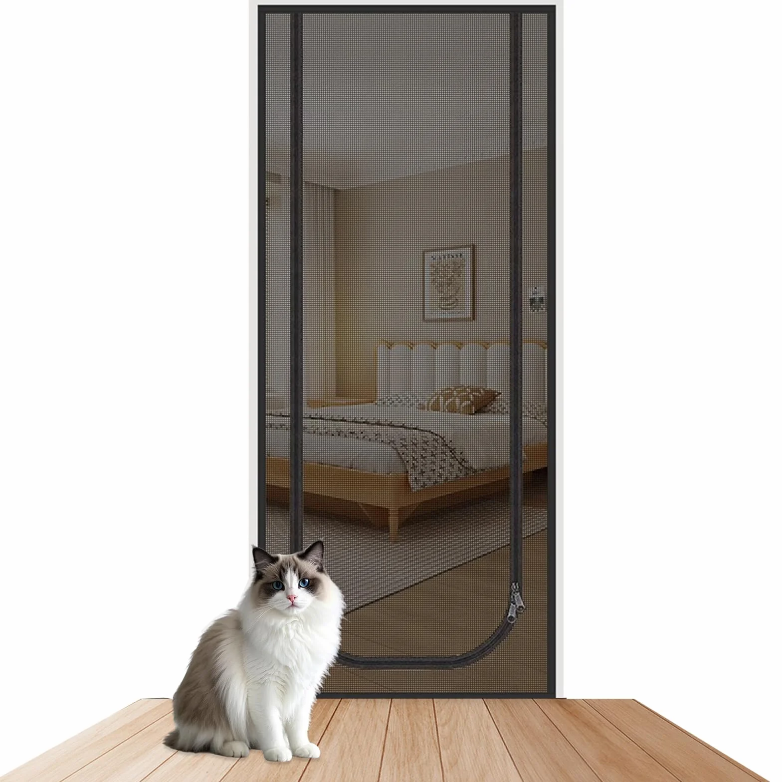 Moskitiera balkonowa siatka dla kota 90x210 cm z zamkiem błyskawicznym