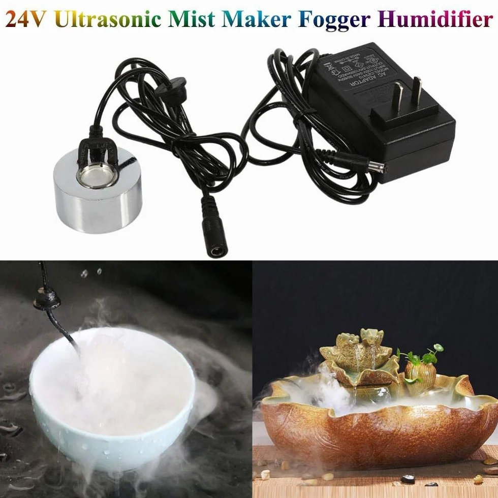 Ultradźwiękowy zamgławiacz, nebulizator wodny z zasilaczem Miotacz mgły Producent zamgławiacza Mini wytwornica mgły do małych akwariów, fontann, stawów, elementów wodnych