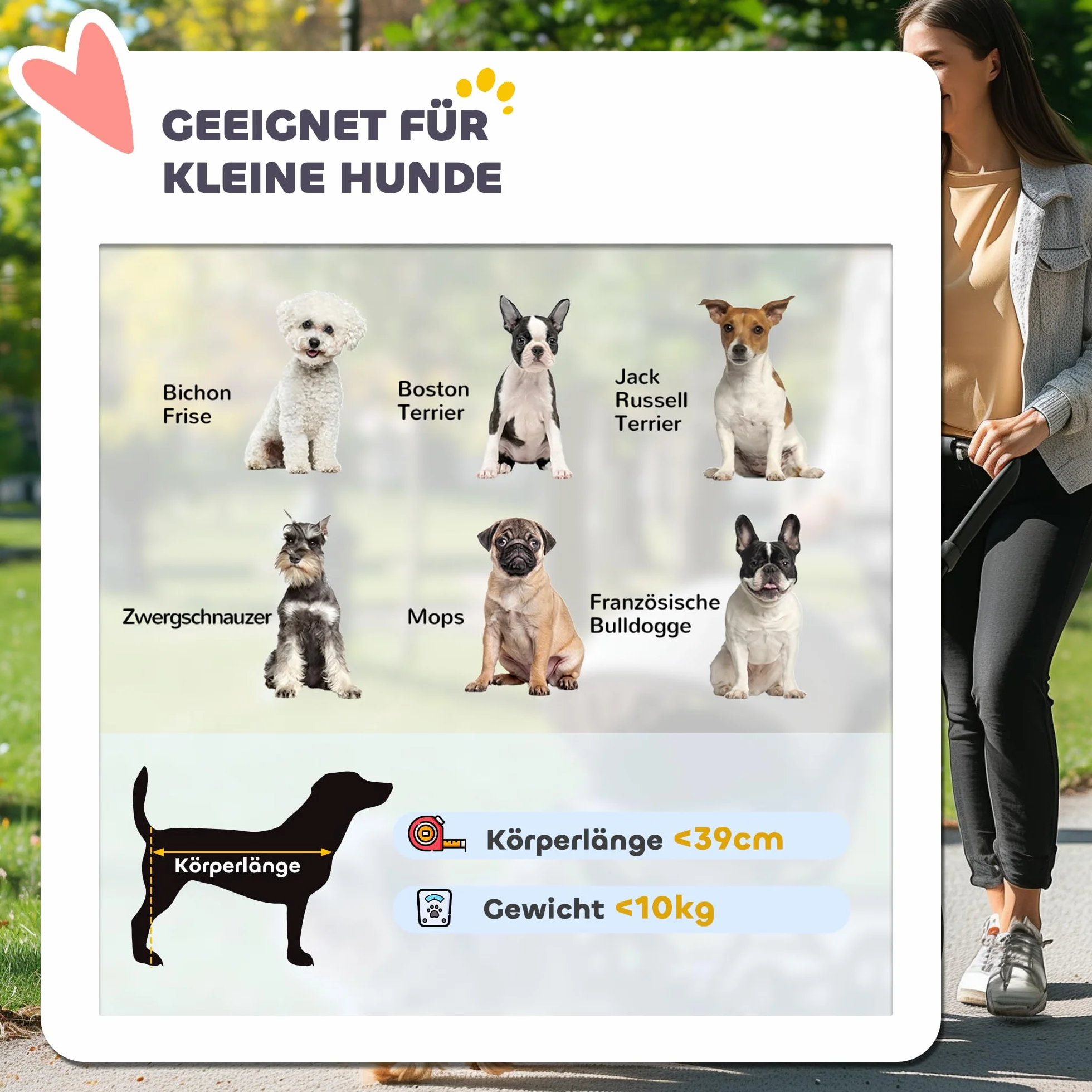 PawHut Wózek dla psów jogger wózek dla psów składany dla małych psów i kotów o wadze do 10 kg, wózek dla kotów z 3 dużymi gumowymi kółkami, poduszka z okienkiem siatkowym, kosz do przechowywania
