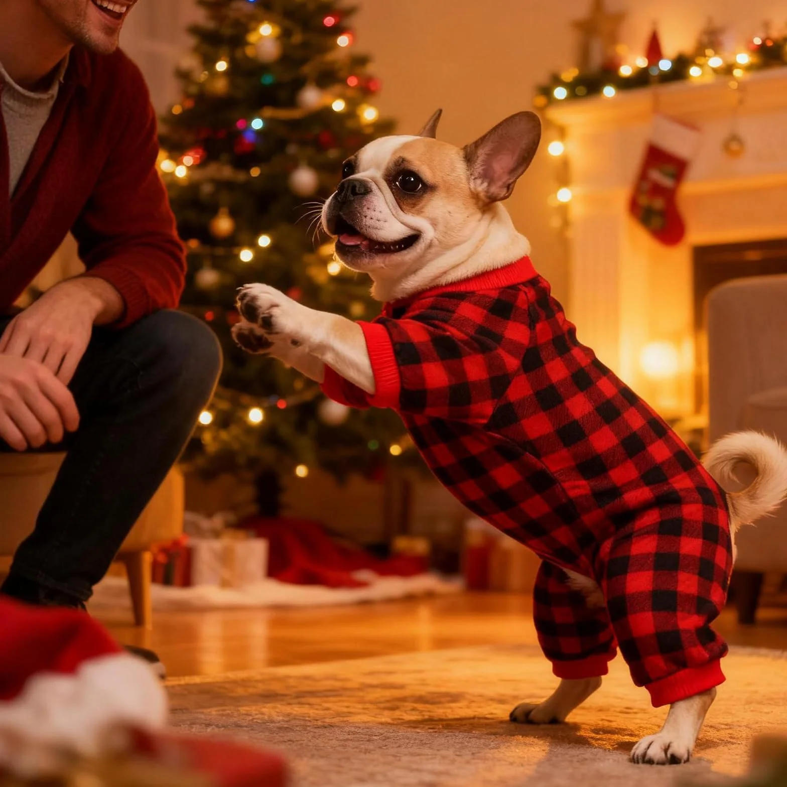 Świąteczna piżama dla psa flanelowy sweter w kratkę (czerwony, L)