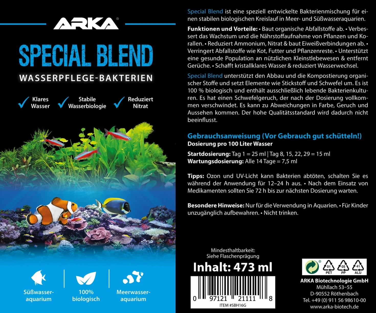 MICROBE-LIFT SBHTHERAPH16 Special Blend - zestaw bakterii do pielęgnacji ryb, 2 x 473 ml