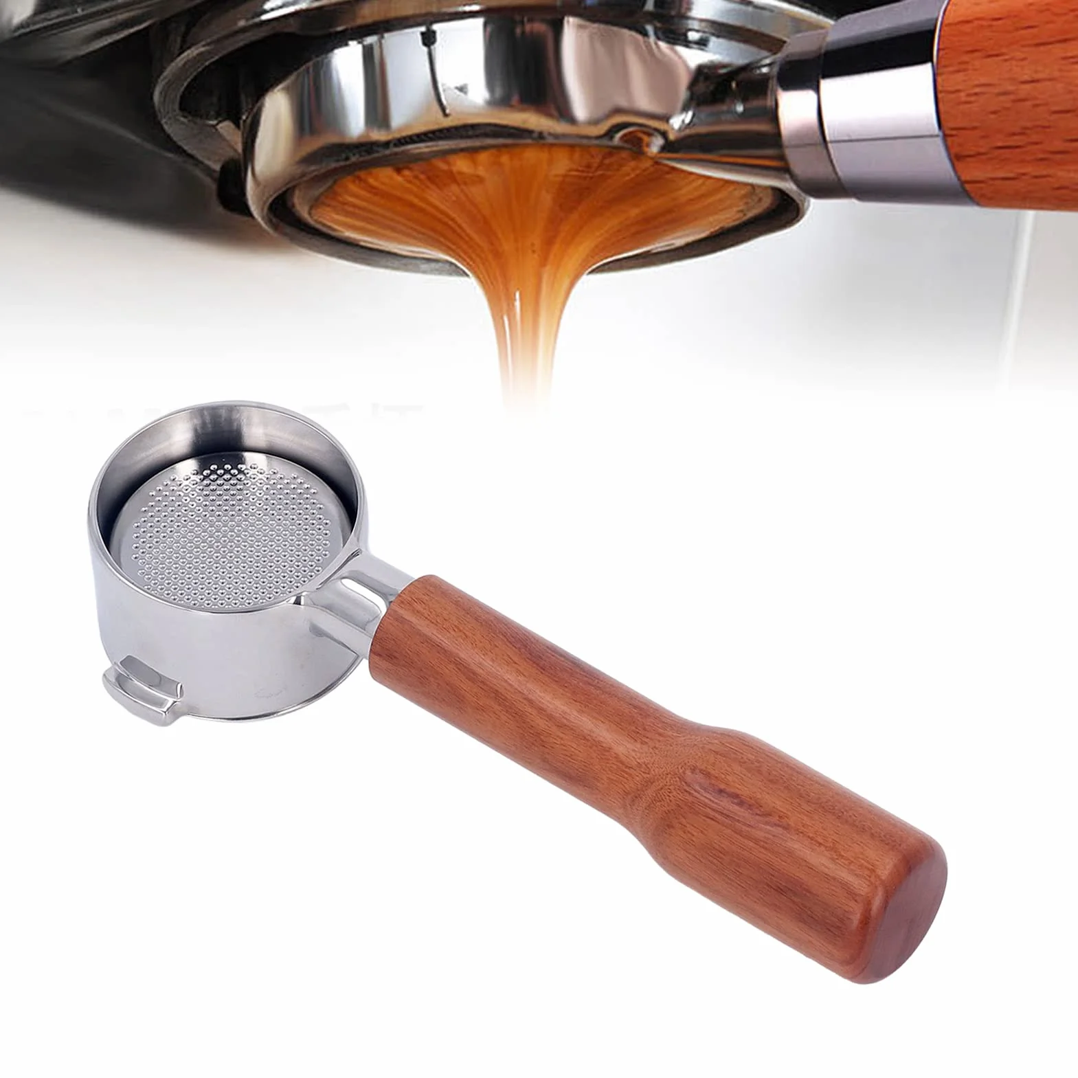 Uchwyt filtra 51 mm, 2 uszy, bez dna, bez dna, uchwyt filtra do kawy z uchwytem, ze stali nierdzewnej, bez dna, do ekspresów do kawy Delonghi EC0310 i ekspresów do kawy (C1