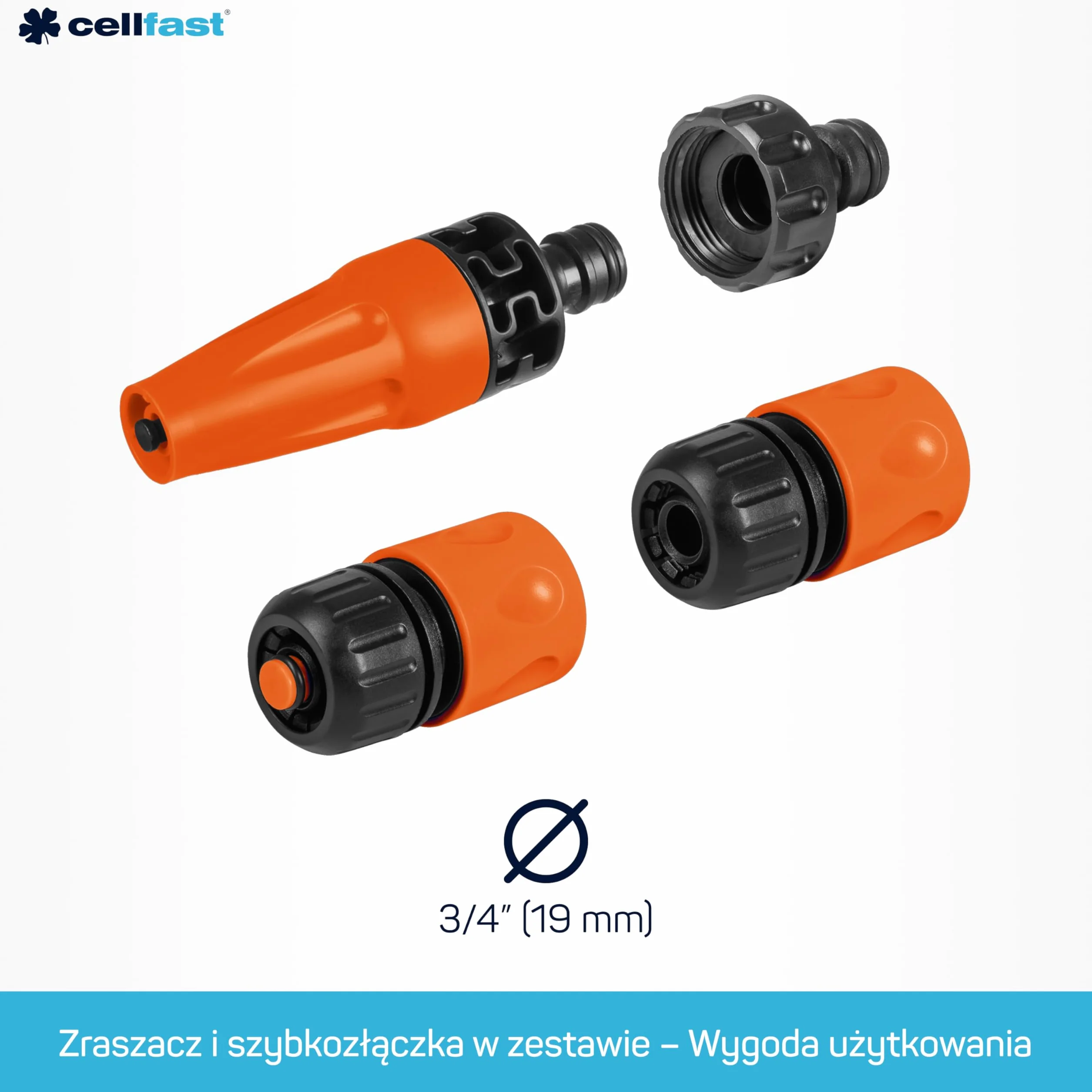 Cellfast Zestaw Wąż Ogrodowy YELLOW, Lekki, Wytrzymały, 4-Warstwowy, Zraszacz, Odporny na UV i Glony, odporność na skręcanie, Technologia REACH, 20 Bar, -10/+50°С temp. 1/2", 15m