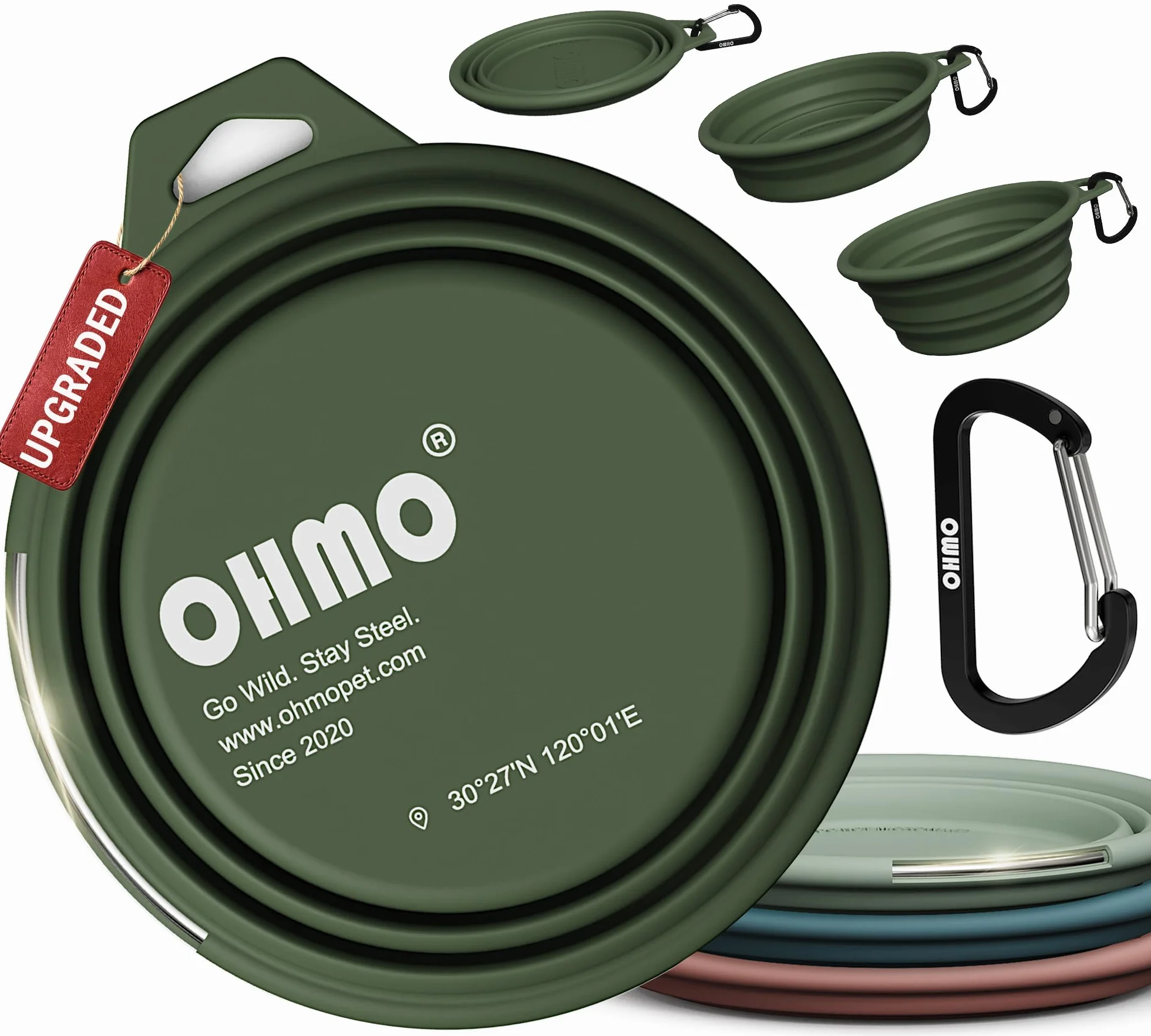 OHMO Składana miska na wodę dla psa 800 ml silikonowa ze stali nierdzewnej przenośna
