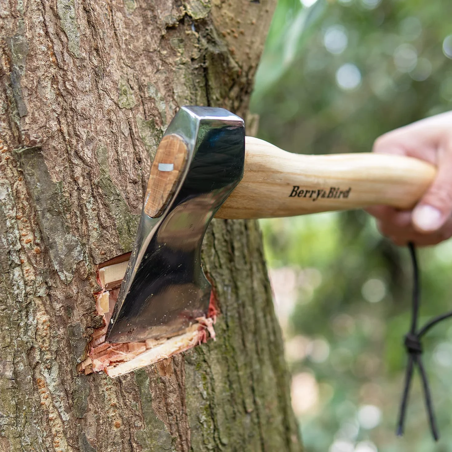 Berry & Bird siekiera drewniany uchwyt, 31,8 cm, ze skórzaną pochwą, mała siekiera rozłupująca, ostrze ze stali węglowej, narzędzie survivalowe