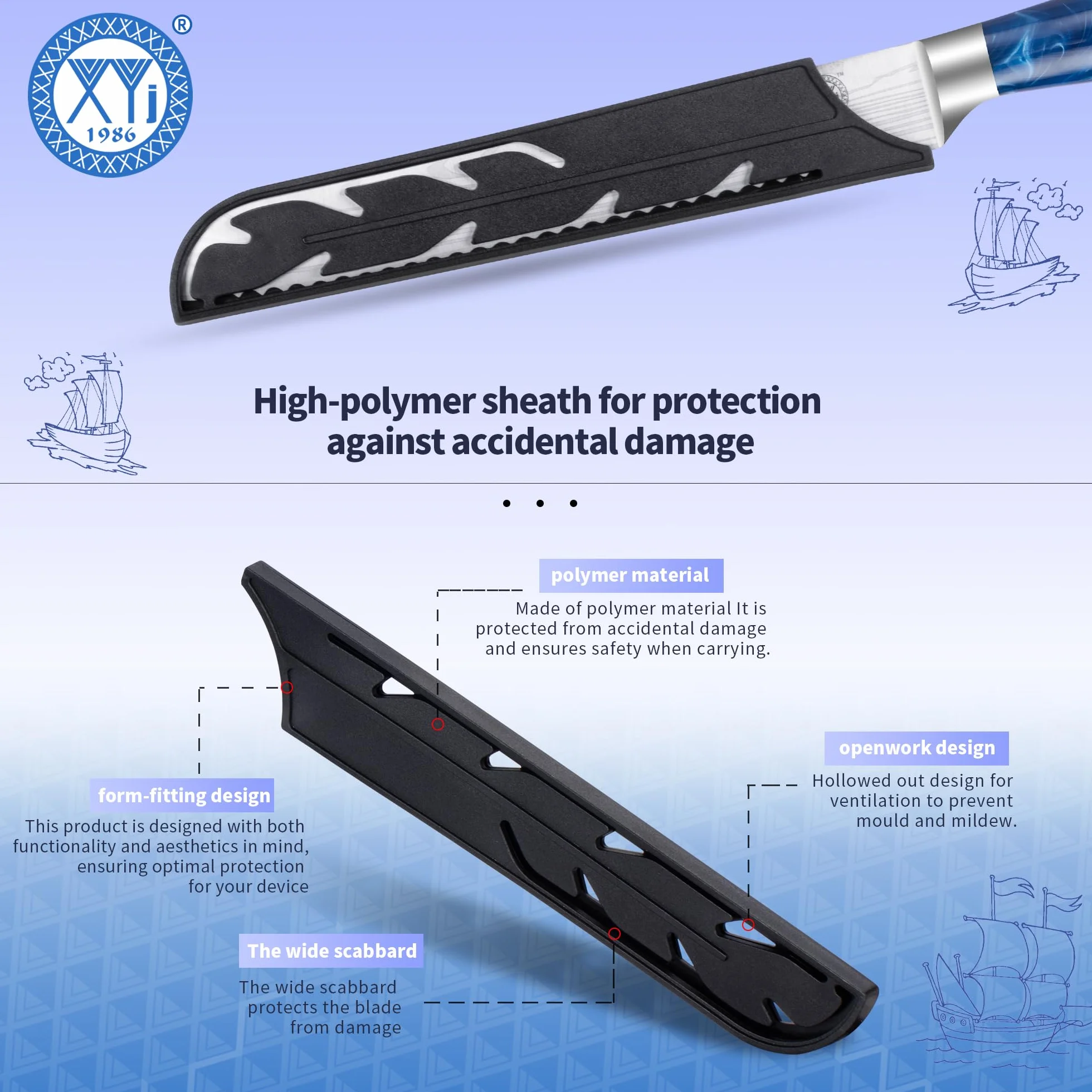 XYJ Bread Knife 8 Inch,Stainless Steel,Serrated Blade Knife,Laser Damascus Pattern Serrated Bread Knife With Sheath Case,Resin Handle for Women Men
